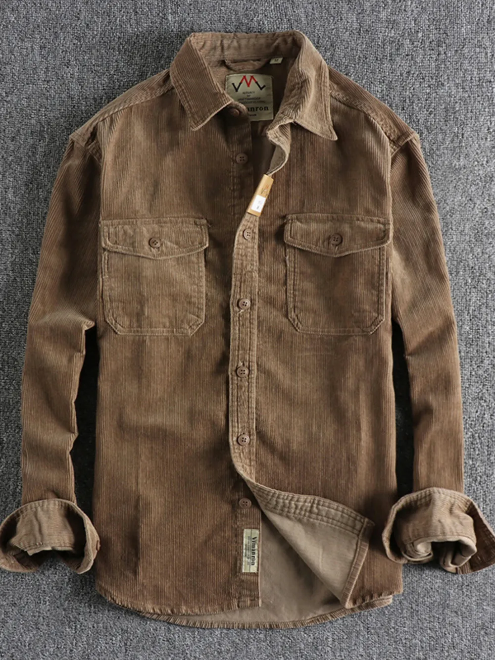 Men's Plus Size Corduroy Long Sleeve Button Up Shirt, image 7
