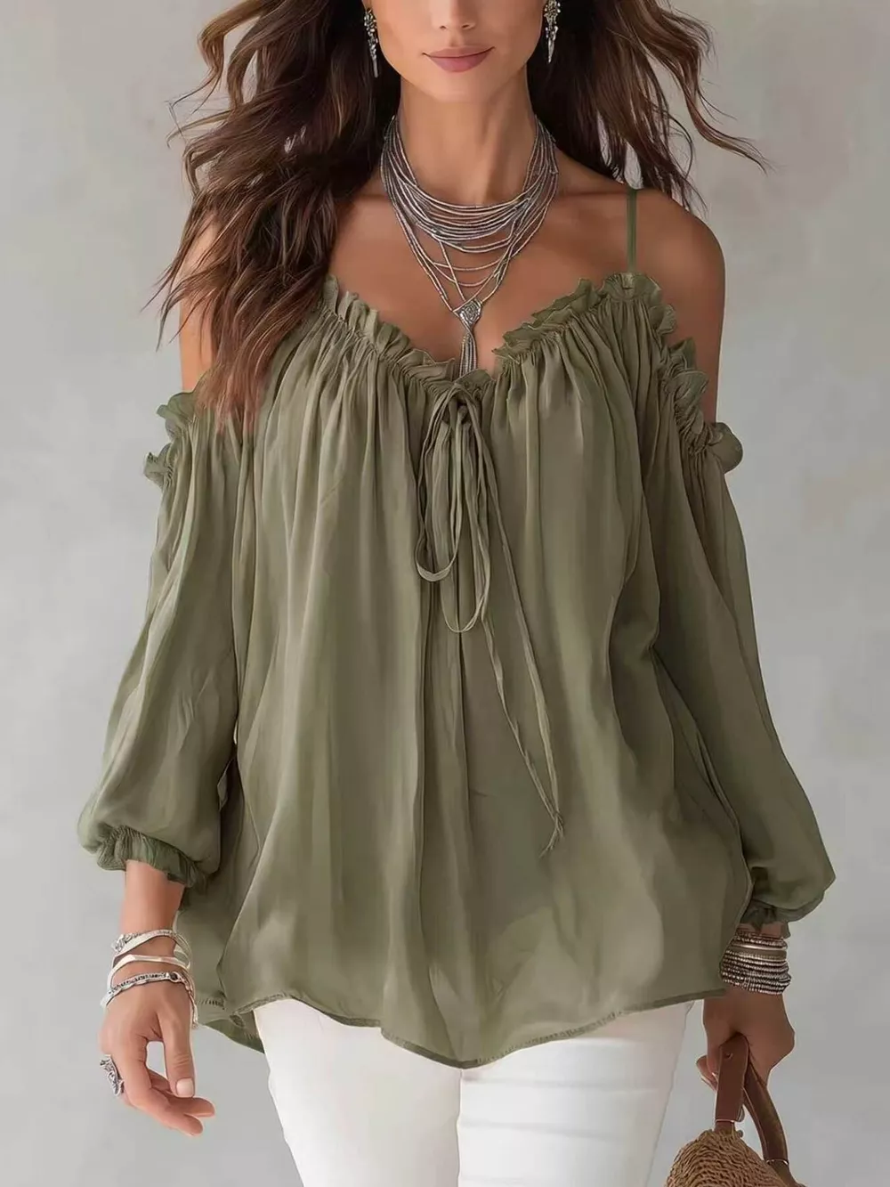 Frill Spaghetti Strap Tie Front Blouse, image 4