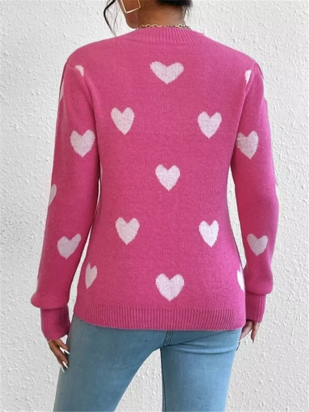 Heart Pattern Round Neck Sweater, image 2