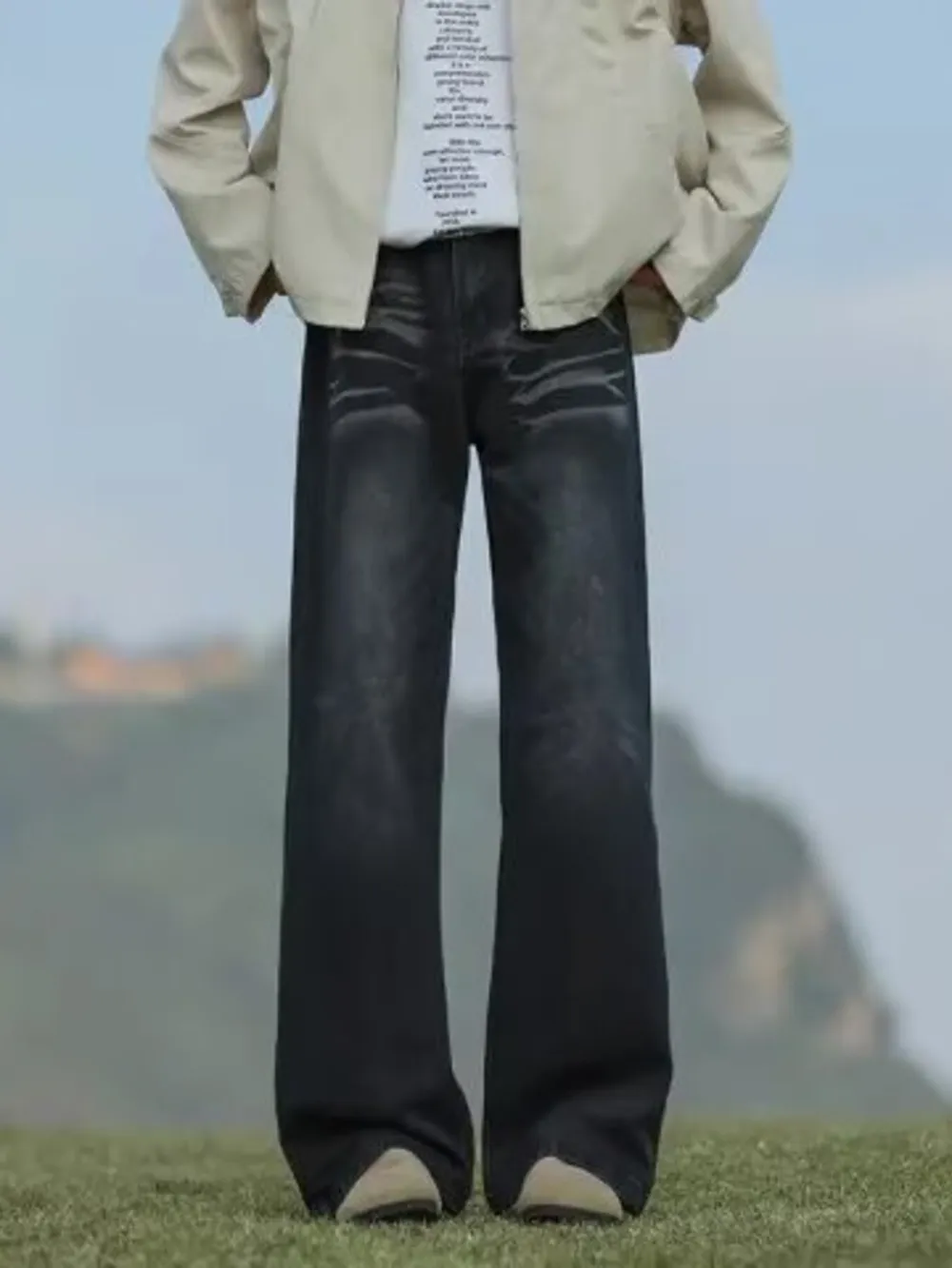 Men's Full Size Vintage Wash Wide Leg Jeans Plus Size, image 4