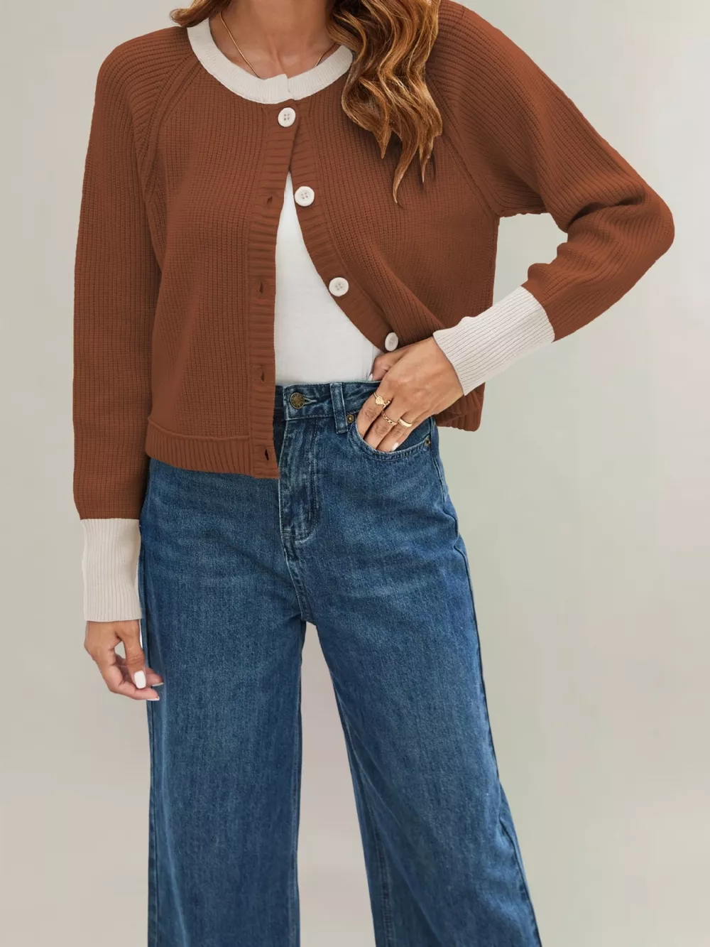 Color Block Ribbed Knit Button-Front Cardigan, image 4