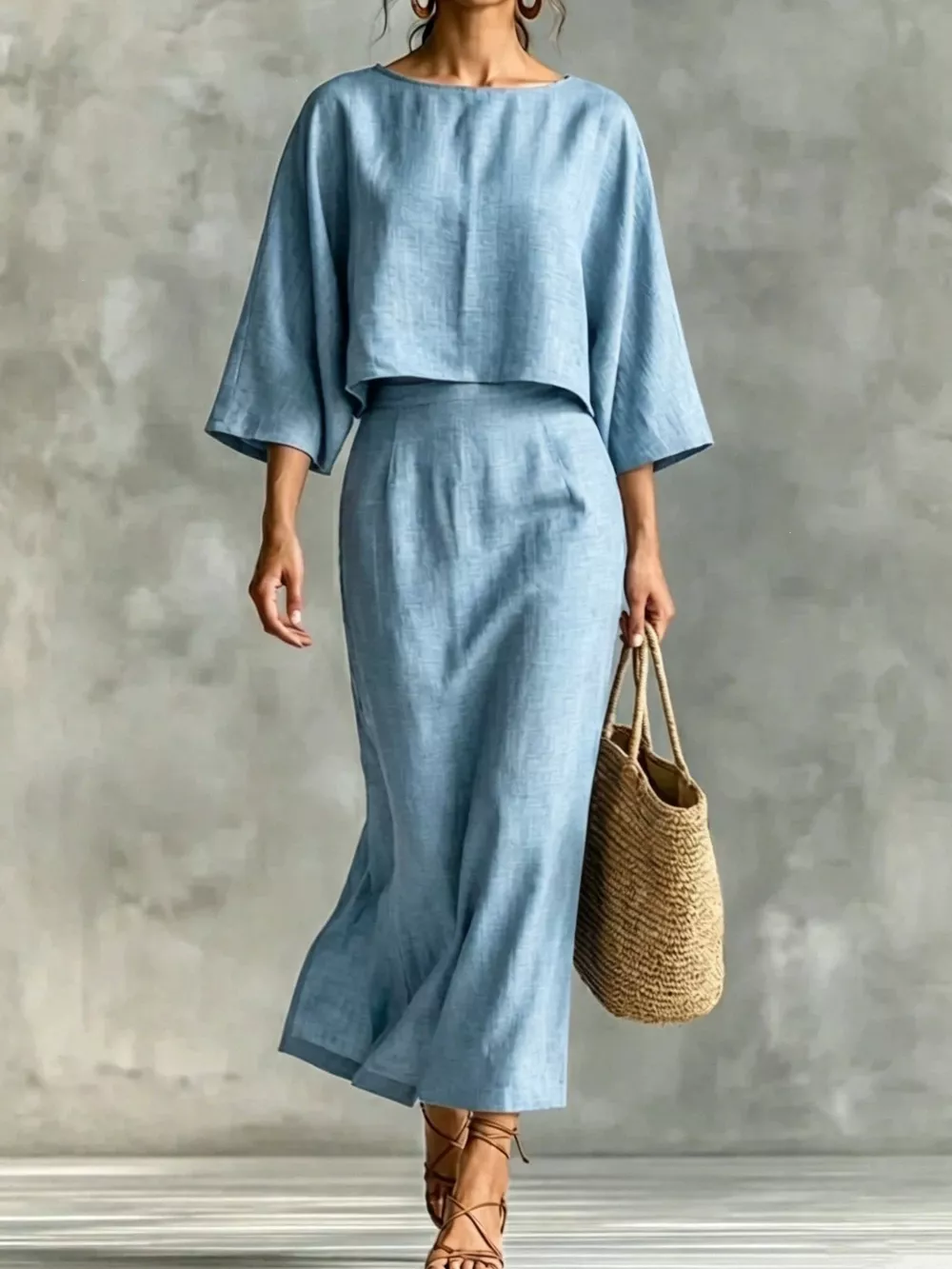 Full Size Solid Color Cropped Top and Midi Skirt Set Plus Size, image 13