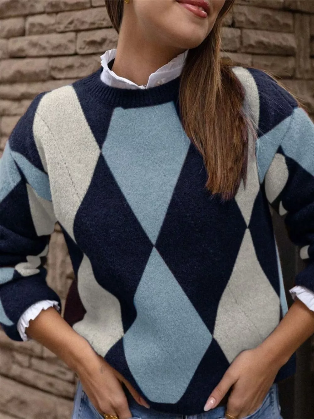 Vintage Argyle Round Neck Sweater, image 5