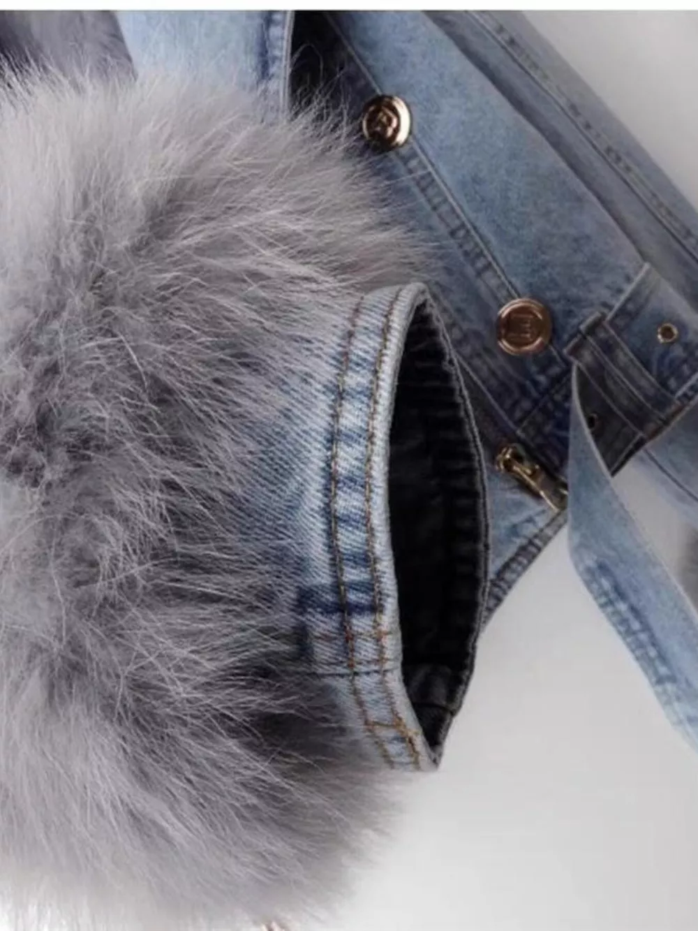 Full Size Faux Fur Collar Denim Jacket Plus Size, image 11