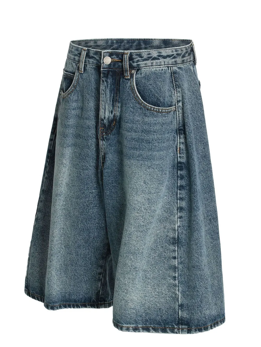 Men's Washed Wide-Leg Denim Shorts, image 2