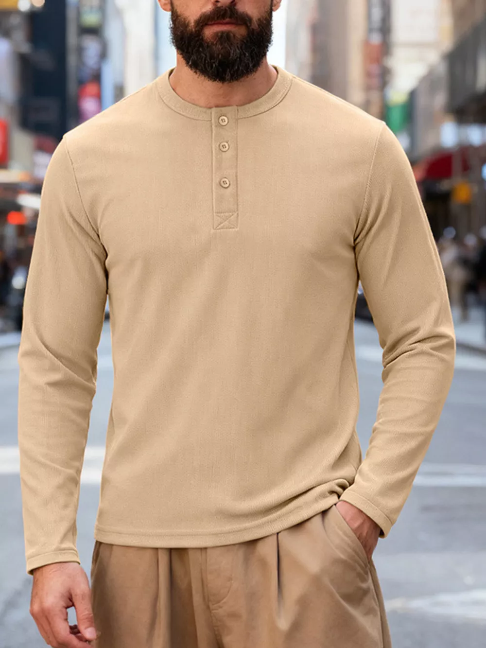 Men's Full Size Casual Long Sleeve Henley T-Shirt Plus Size, image 4