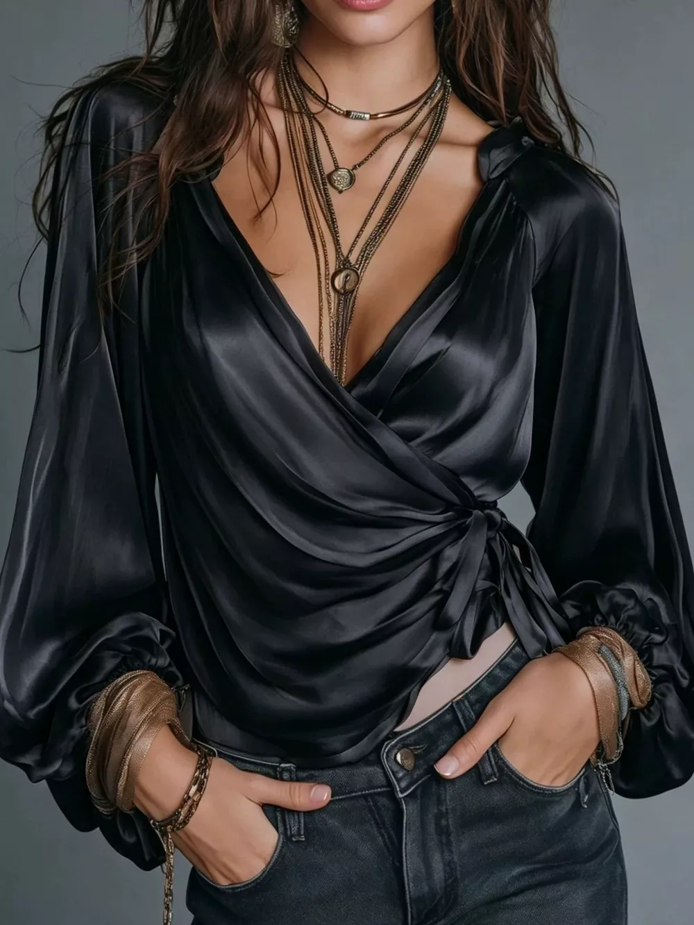 Satin Balloon Sleeve Blouse, image 6