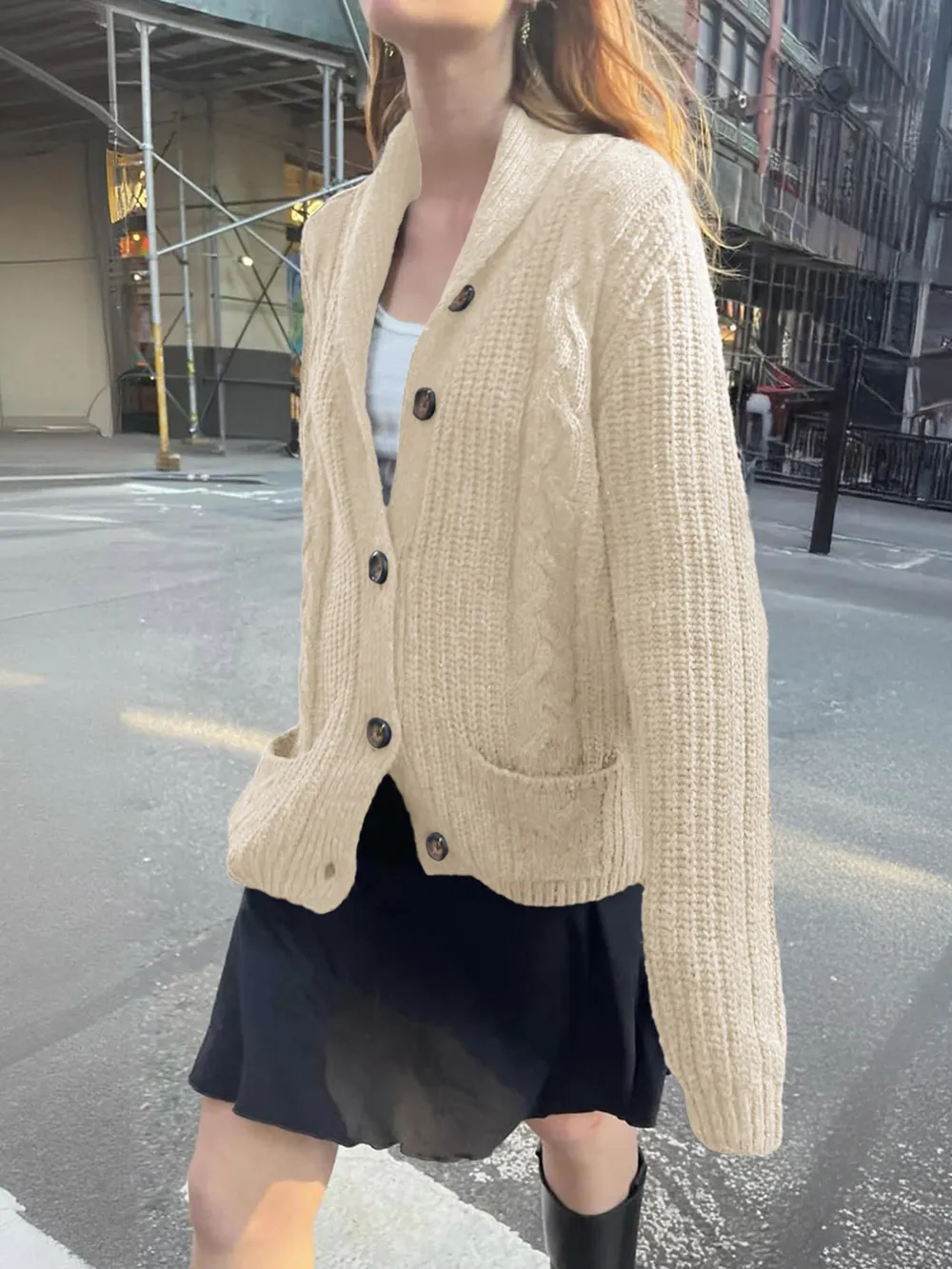 Cable Knit Button Up Cardigan, image 4