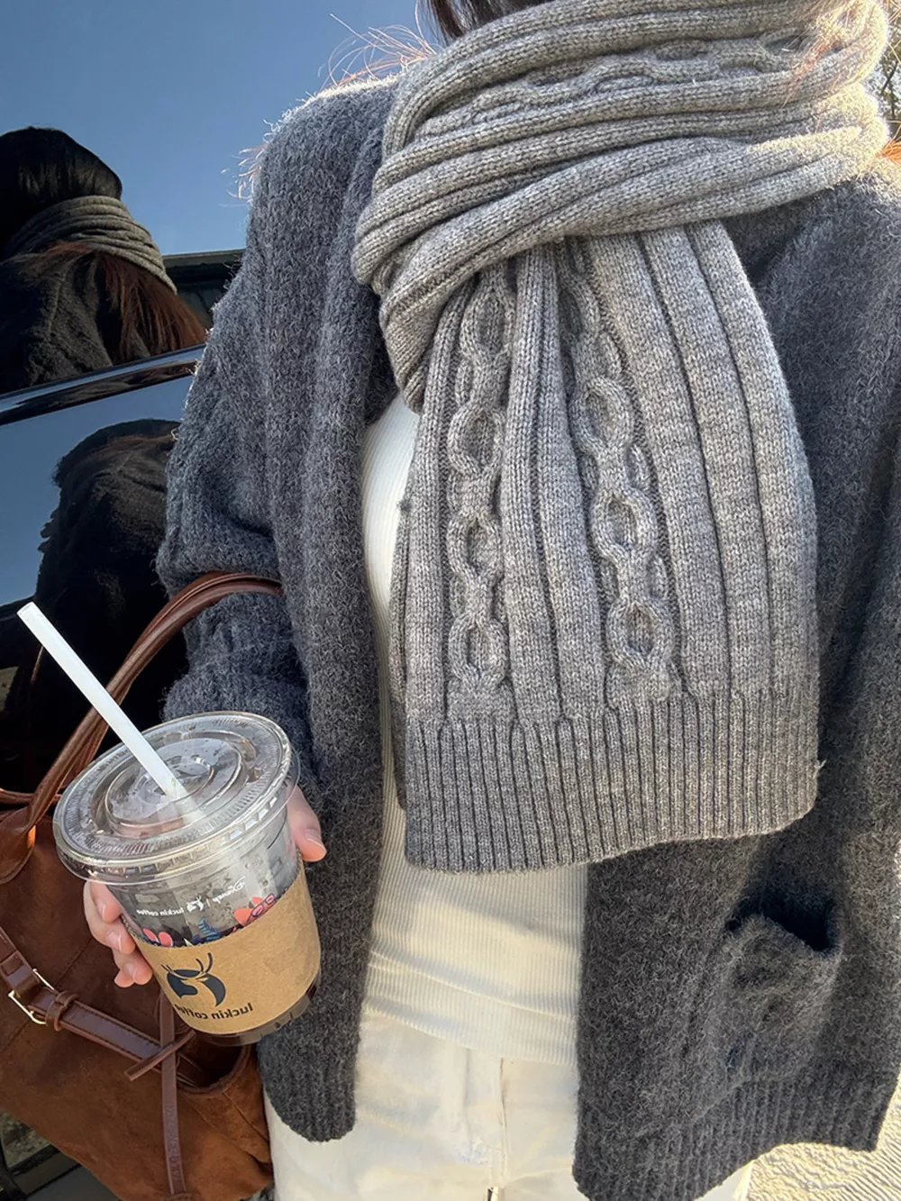 Textured Knit Winter Scarf, image 6