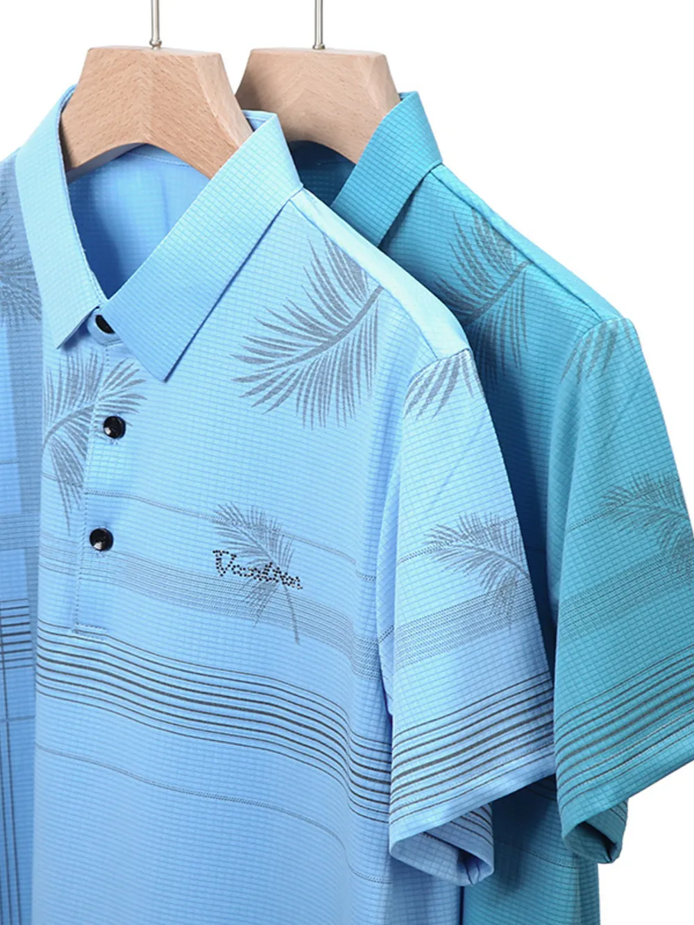 Men's Plus Size Palm Leaf Print Short Sleeve Polo Shirt, image 2