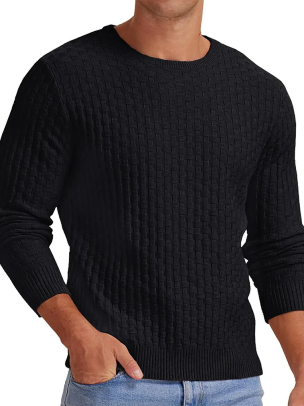 Men's Full Size Ribbed Hem Round Neck Sweater Plus Size, image 5
