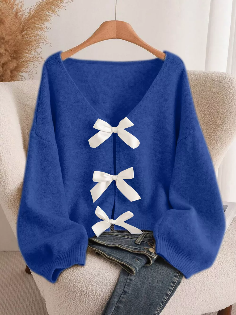 Bow-knot Front V-Neck Knit Cardigan, image 9