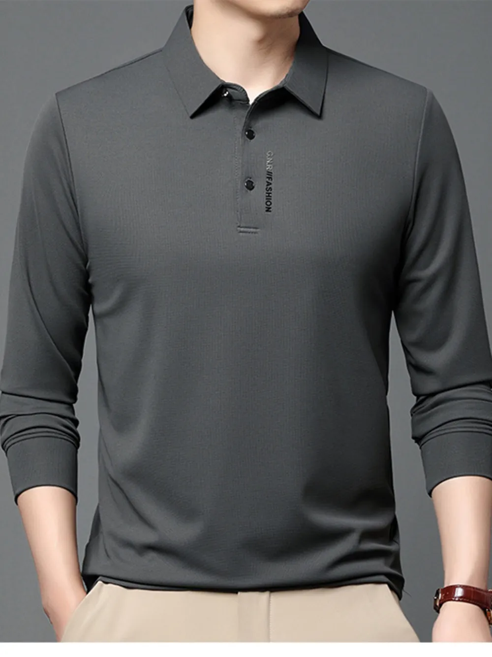 Men's Plus Size Long Sleeve Casual Polo with Classic Collar, image 3