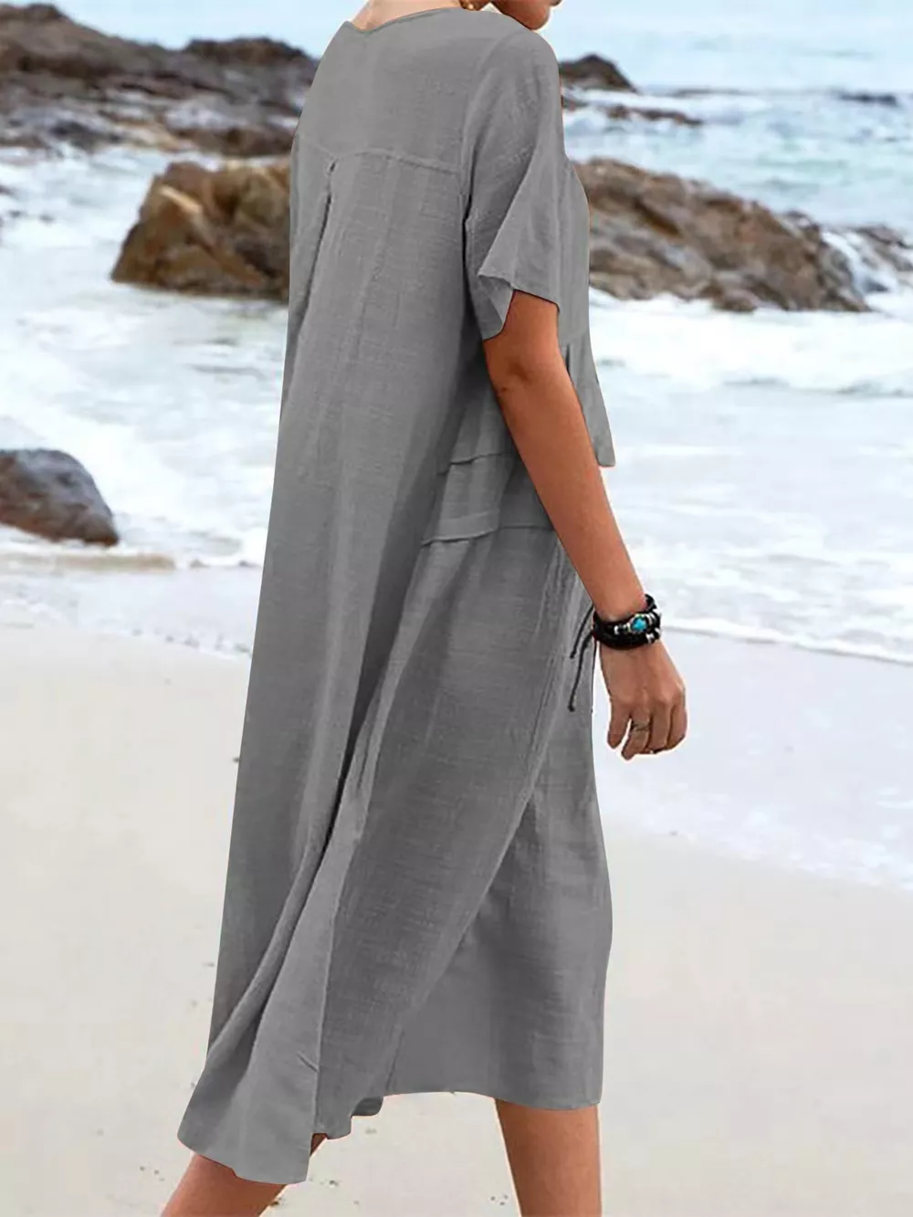 Full Size Casual Linen Blend Midi Dress Plus Size, image 8