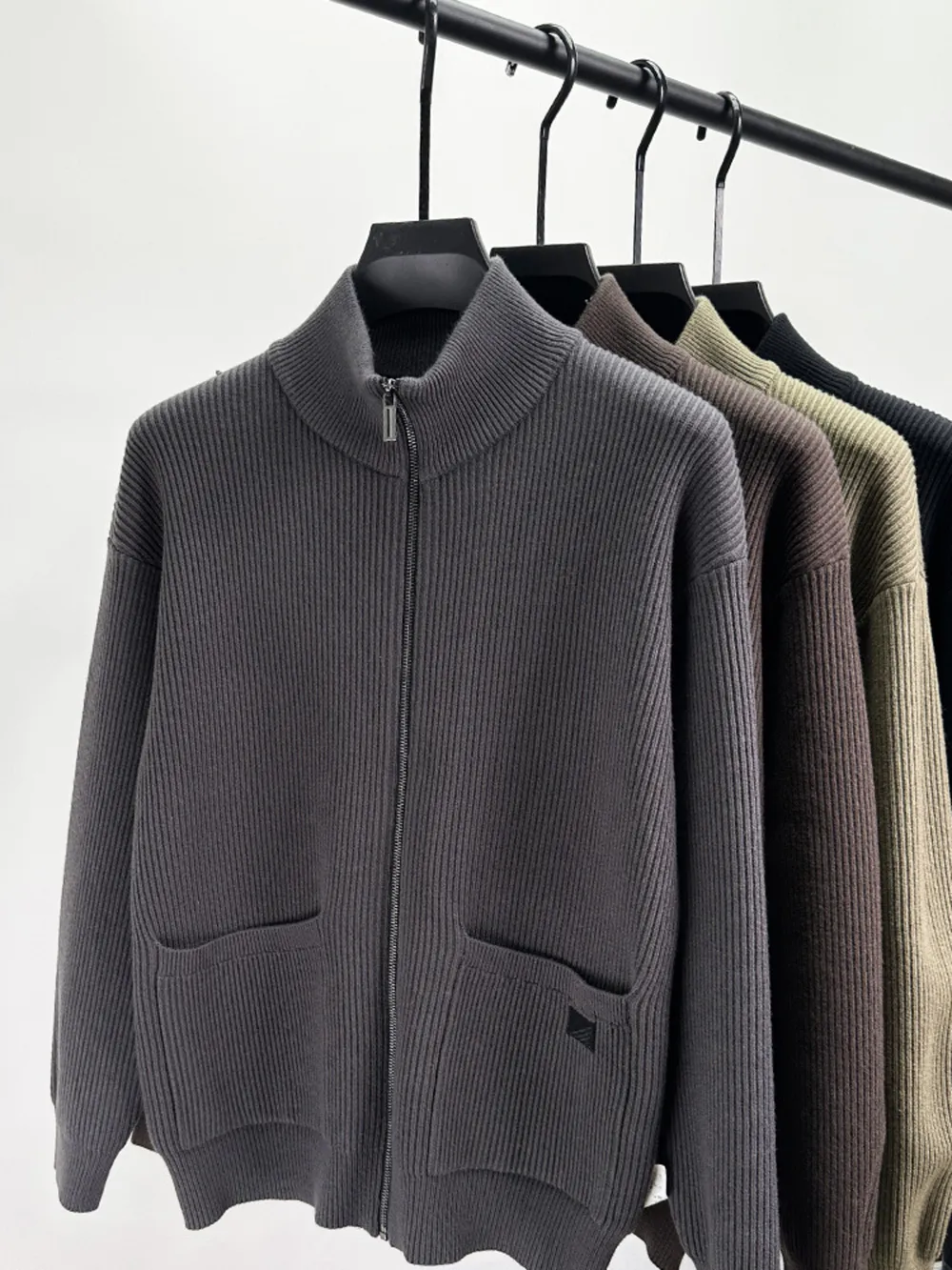 Men's Plus Size Zip-Up Ribbed Knit Cardigan, image 2