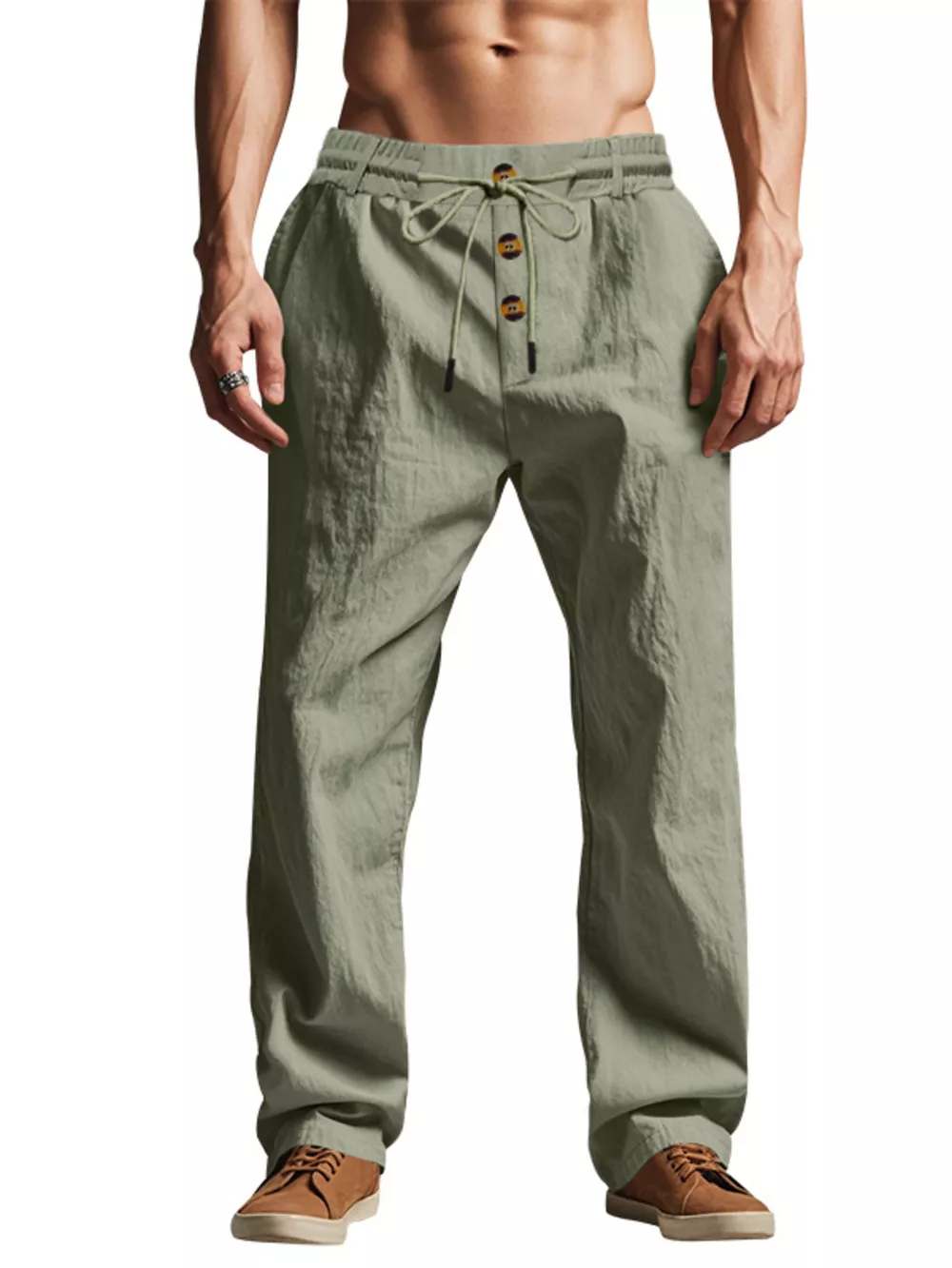 Men's Full Size Drawstring Pants with Button-Front Detail Plus Size, image 23