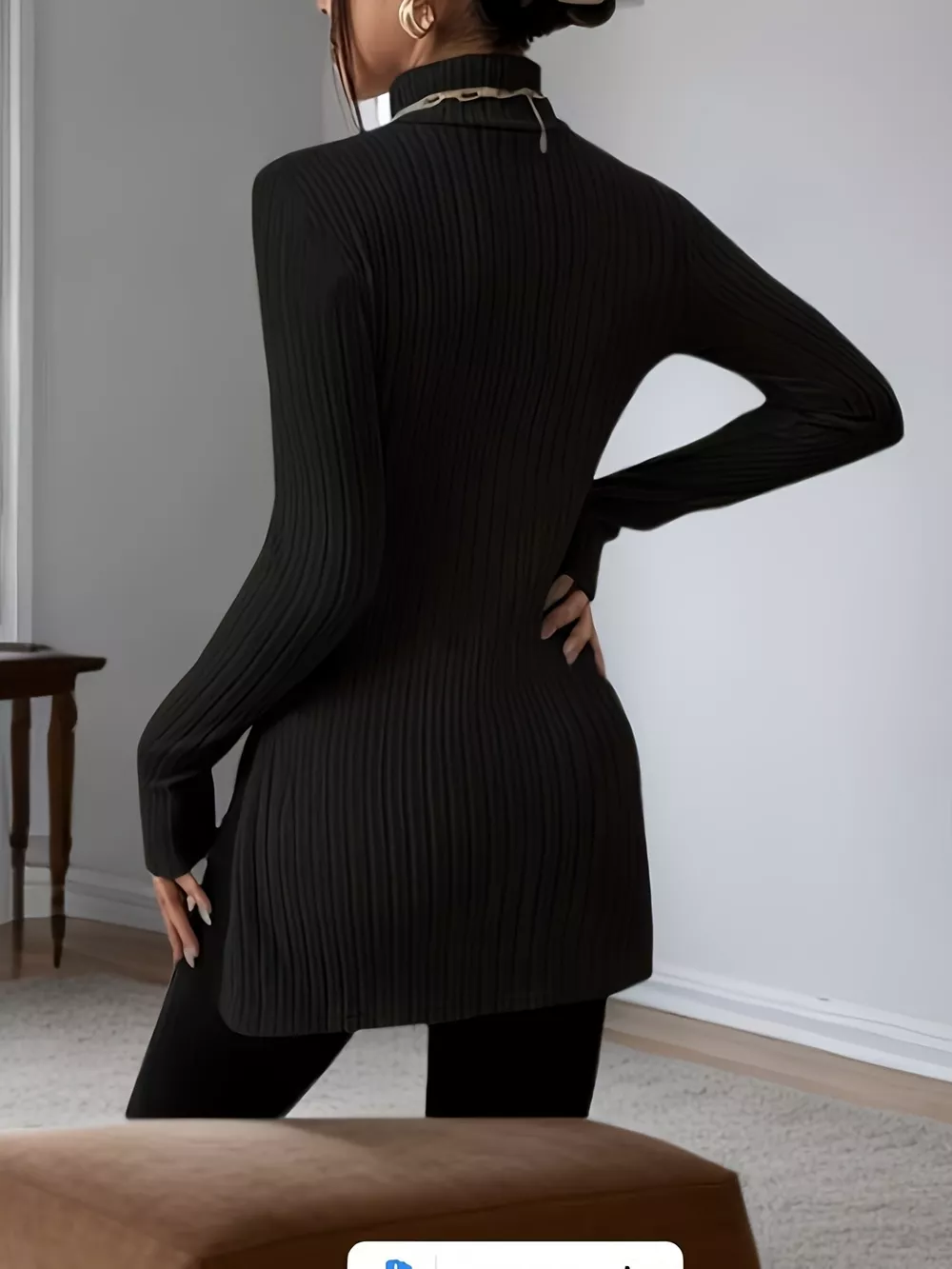 Plus Size Slit Ribbed Turtleneck Long Sleeve T-Shirt, image 2