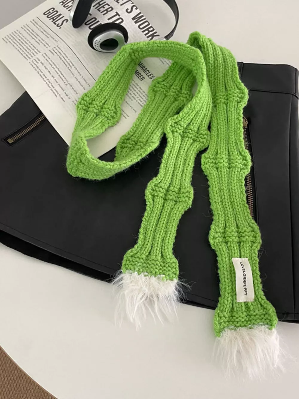 Knitted Plush Trim Scarf, image 5