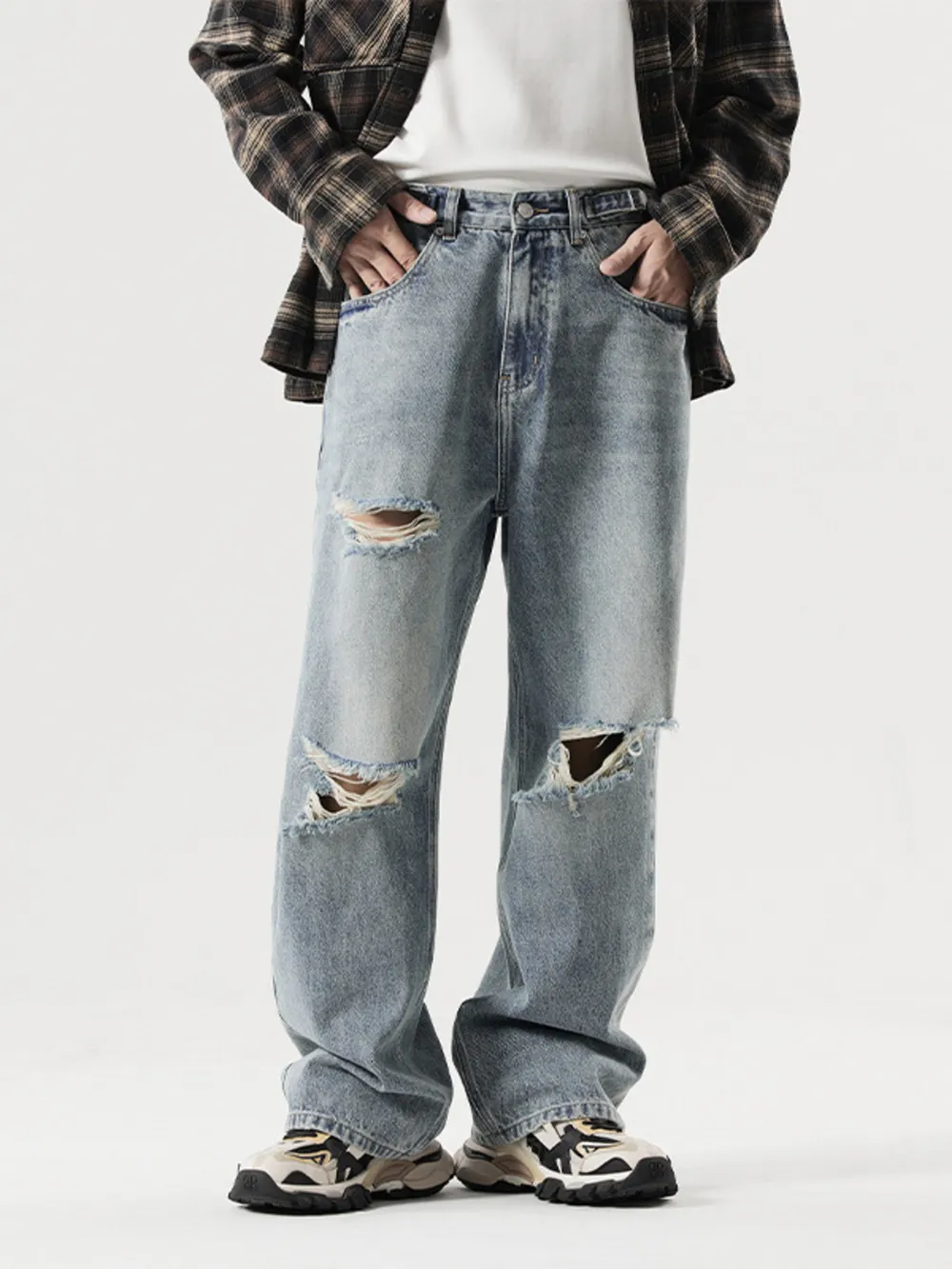 Men's Distressed Wide Leg Baggy Jeans