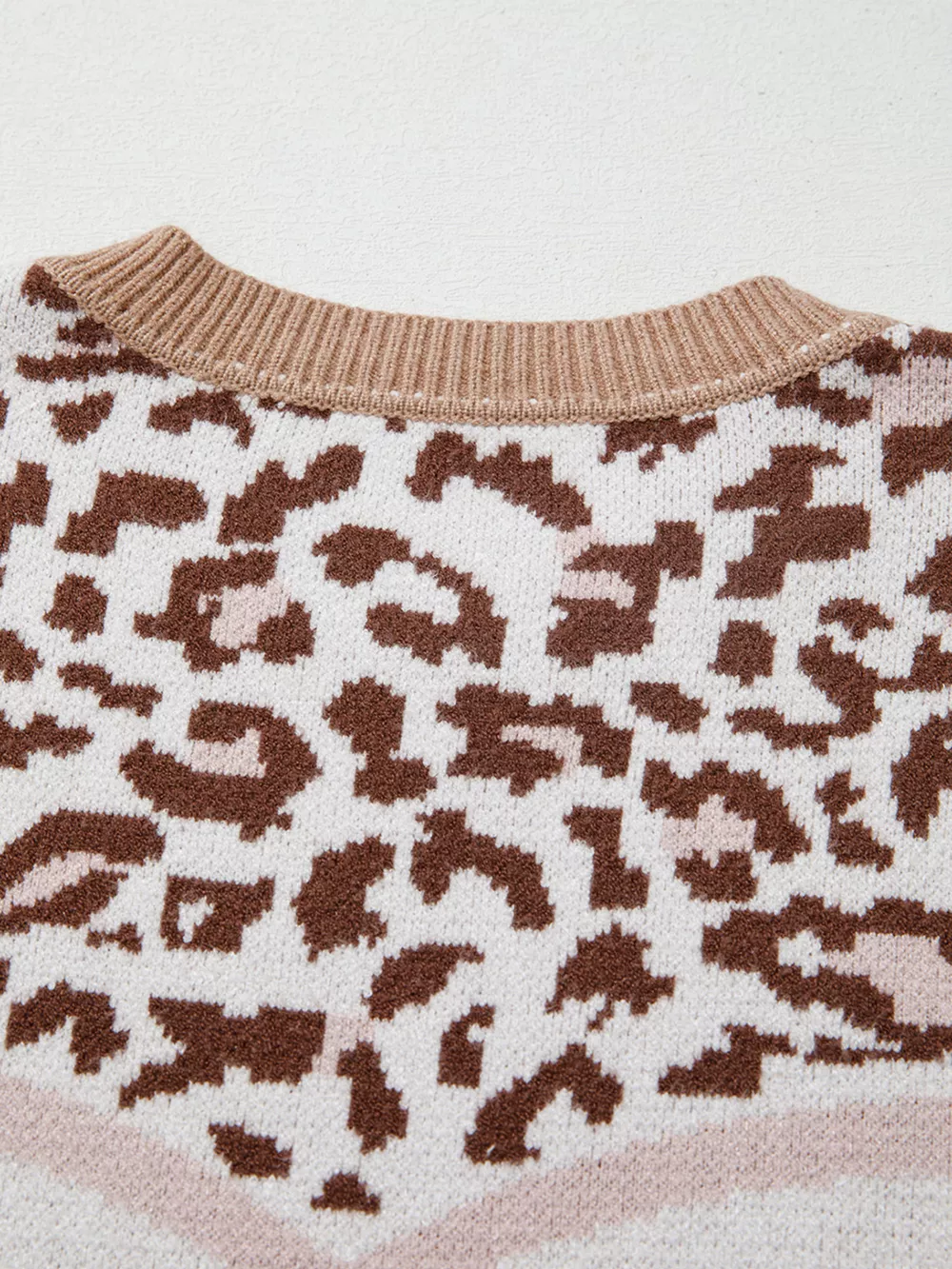 Leopard Color Block Knit Round Neck Baggy Sweater, image 2
