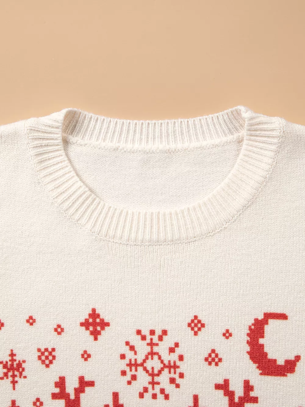 Pixel Snowflake Reindeer Christmas Round Neck Casual Sweater, image 7