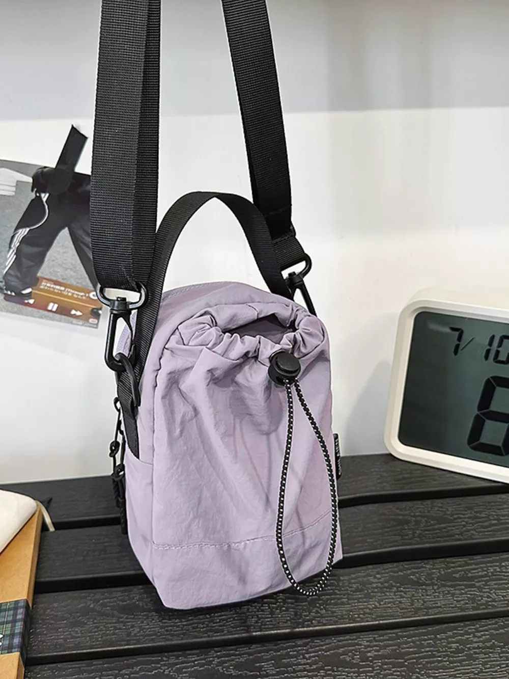Drawstring Closure Lightweight Shoulder Bag, image 7