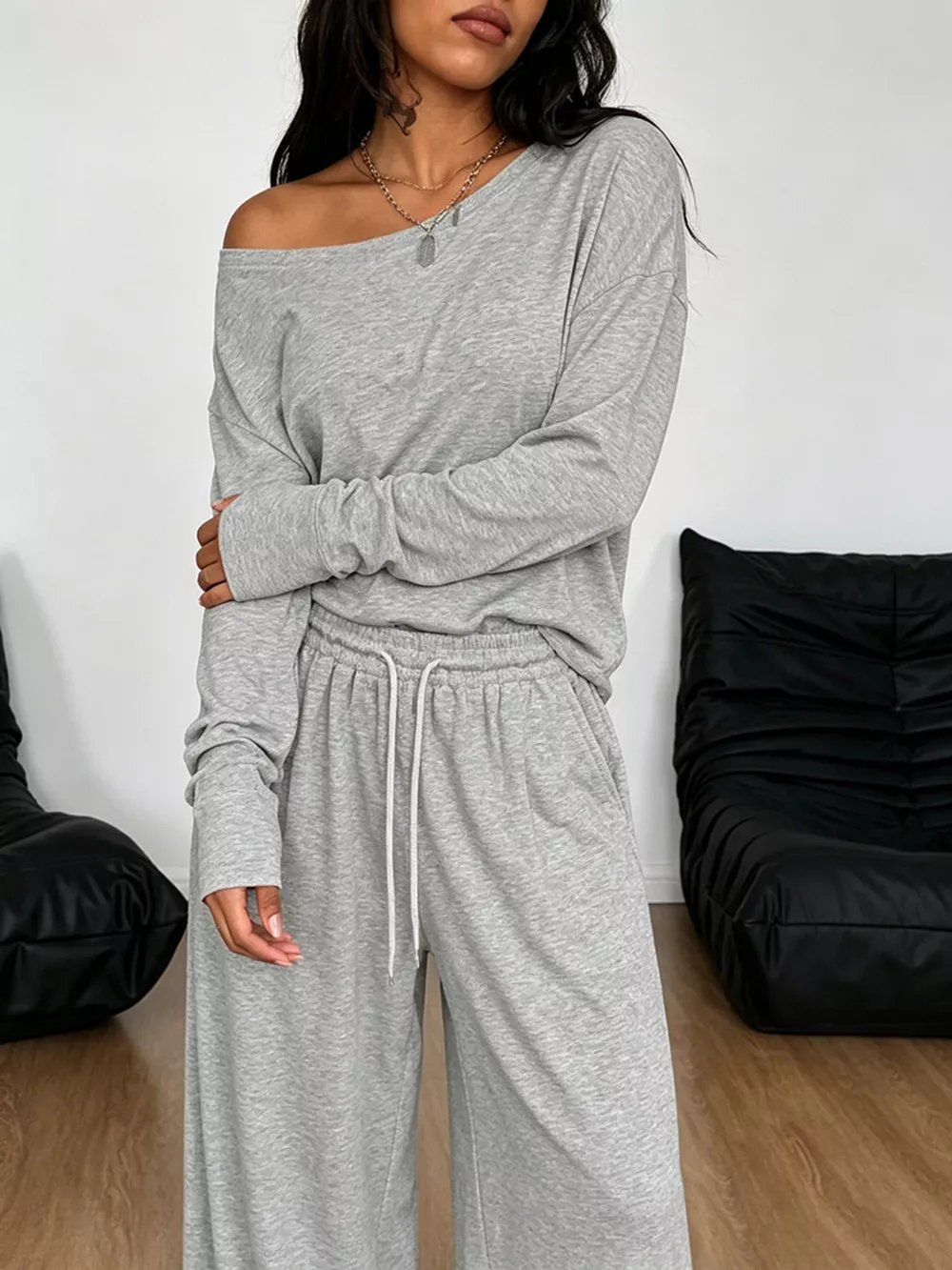 Full Size One-Shoulder Top and Drawstring Pants Set Plus Size, image 15