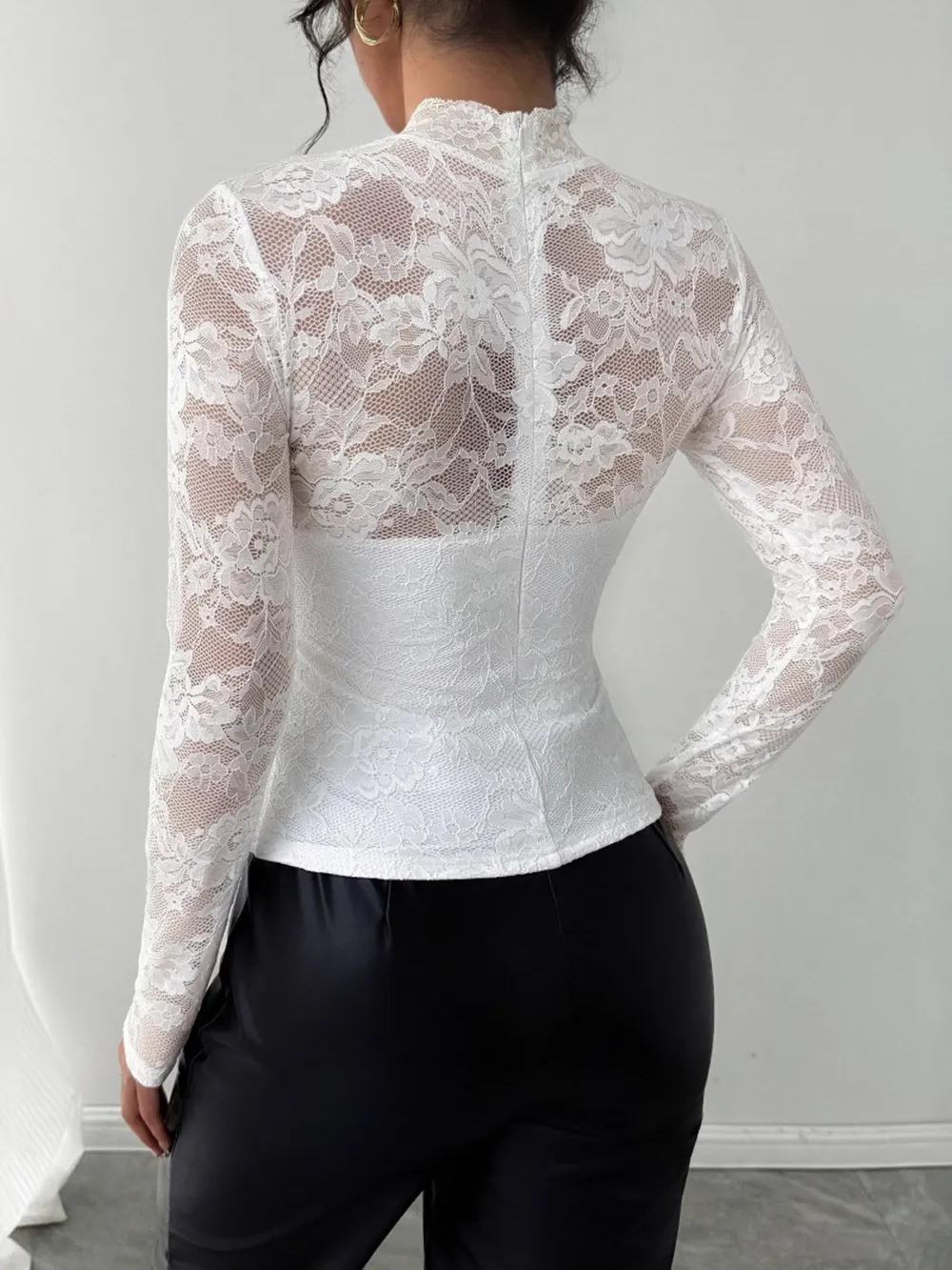 Mock Neck Long Sleeve Lace Top, image 2