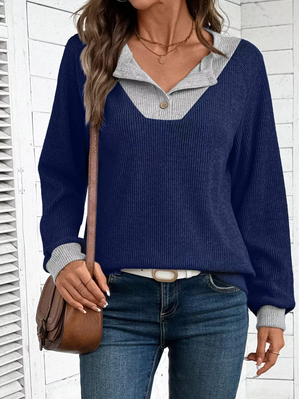 Ribbed Knit Two-Tone Top, image 17