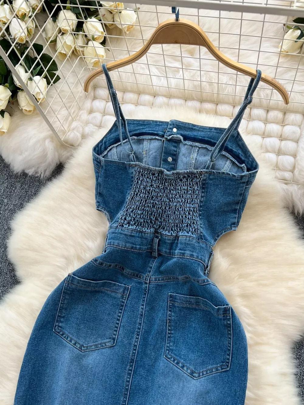 Sleeveless Frayed Hem Slit Denim Dress, image 5