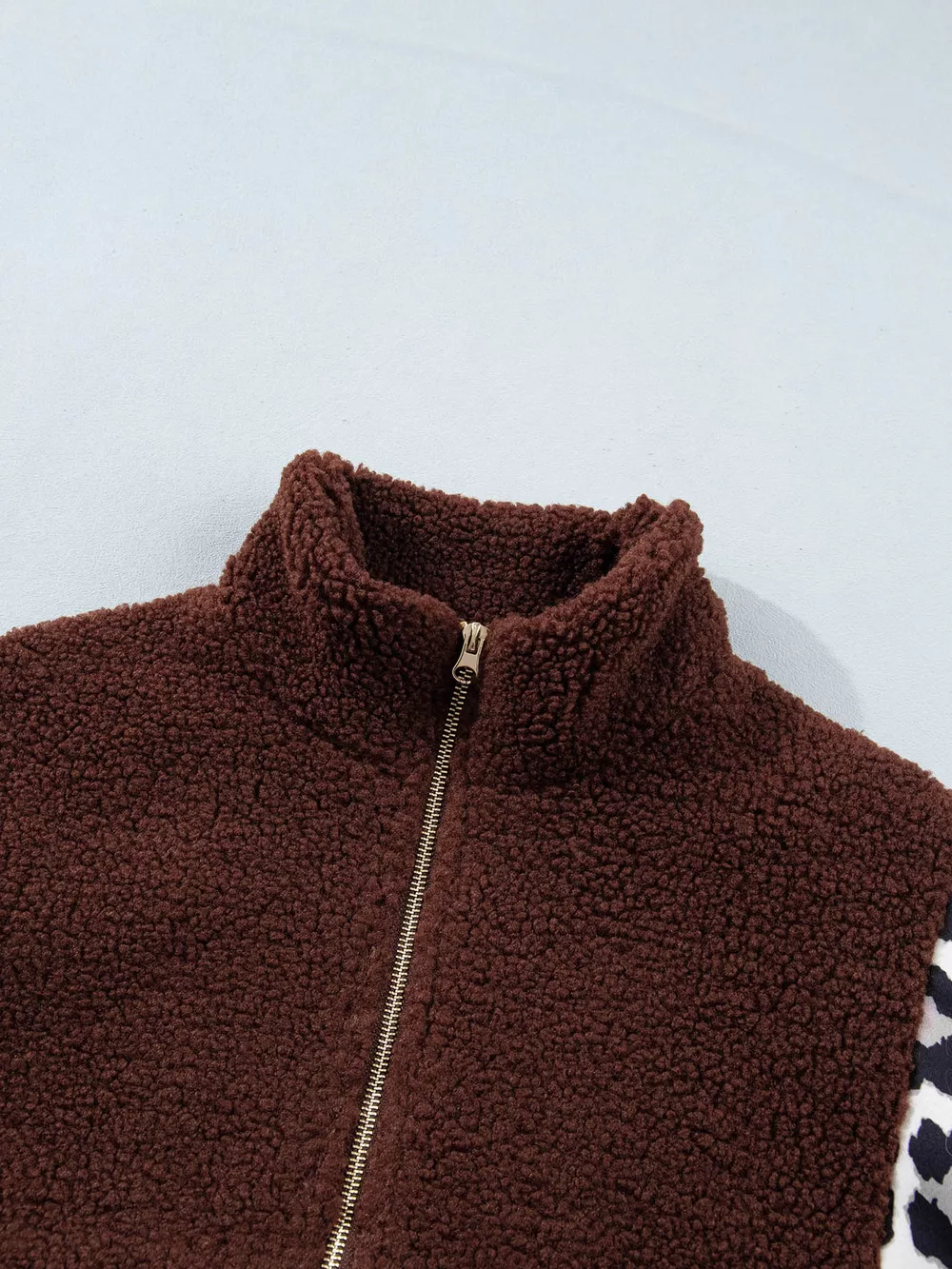 Leopard Patchwork Fleece Western Style Zip-up Collar Jacket, image 13