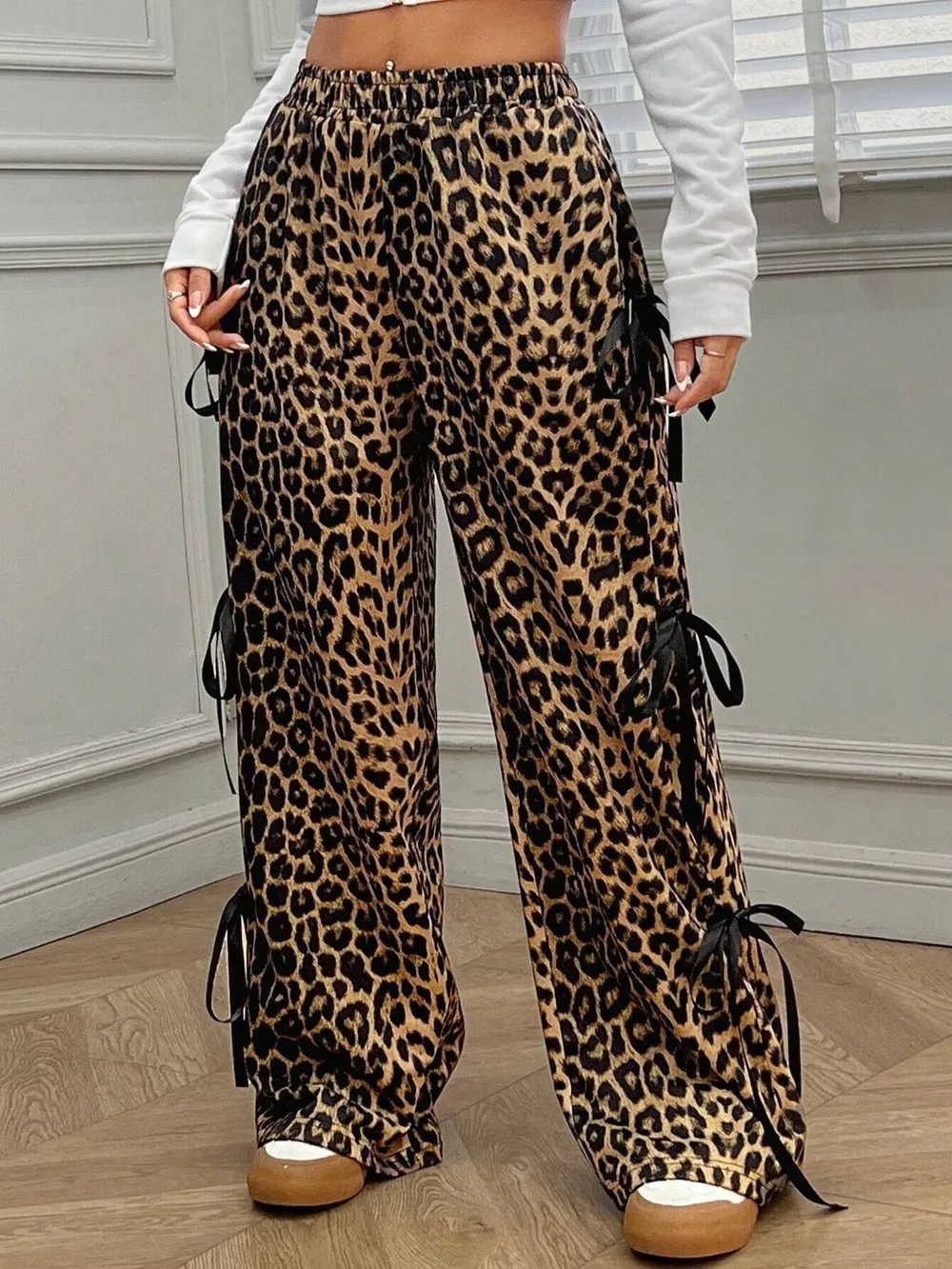 Cargo Wide Leg Pants with Side Tie Details, image 7