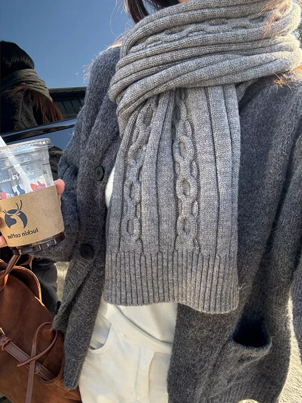 Textured Knit Winter Scarf, image 5