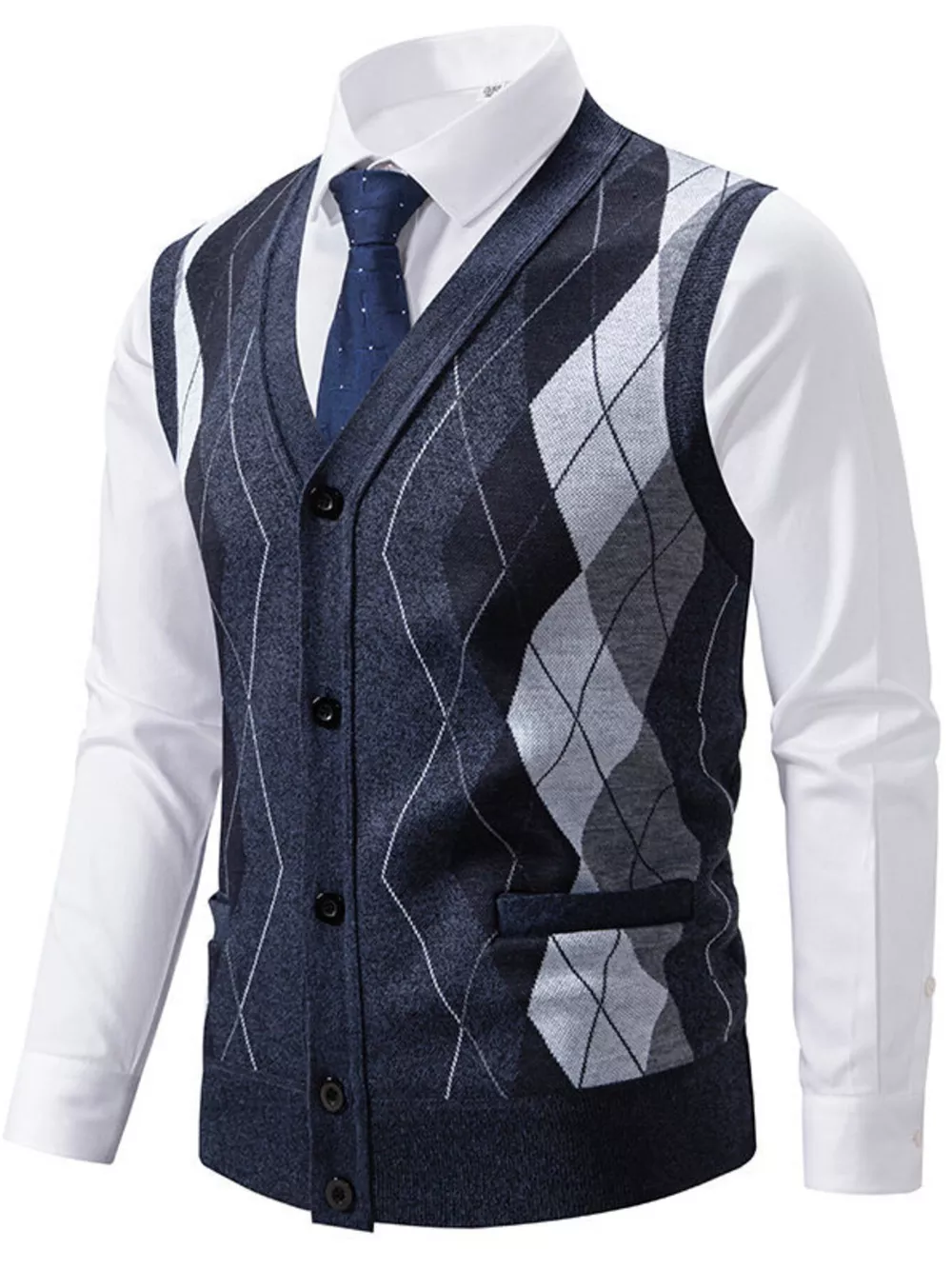 Men's Plus Size Classic Argyle Pattern Knitted Sweater Vest, image 4