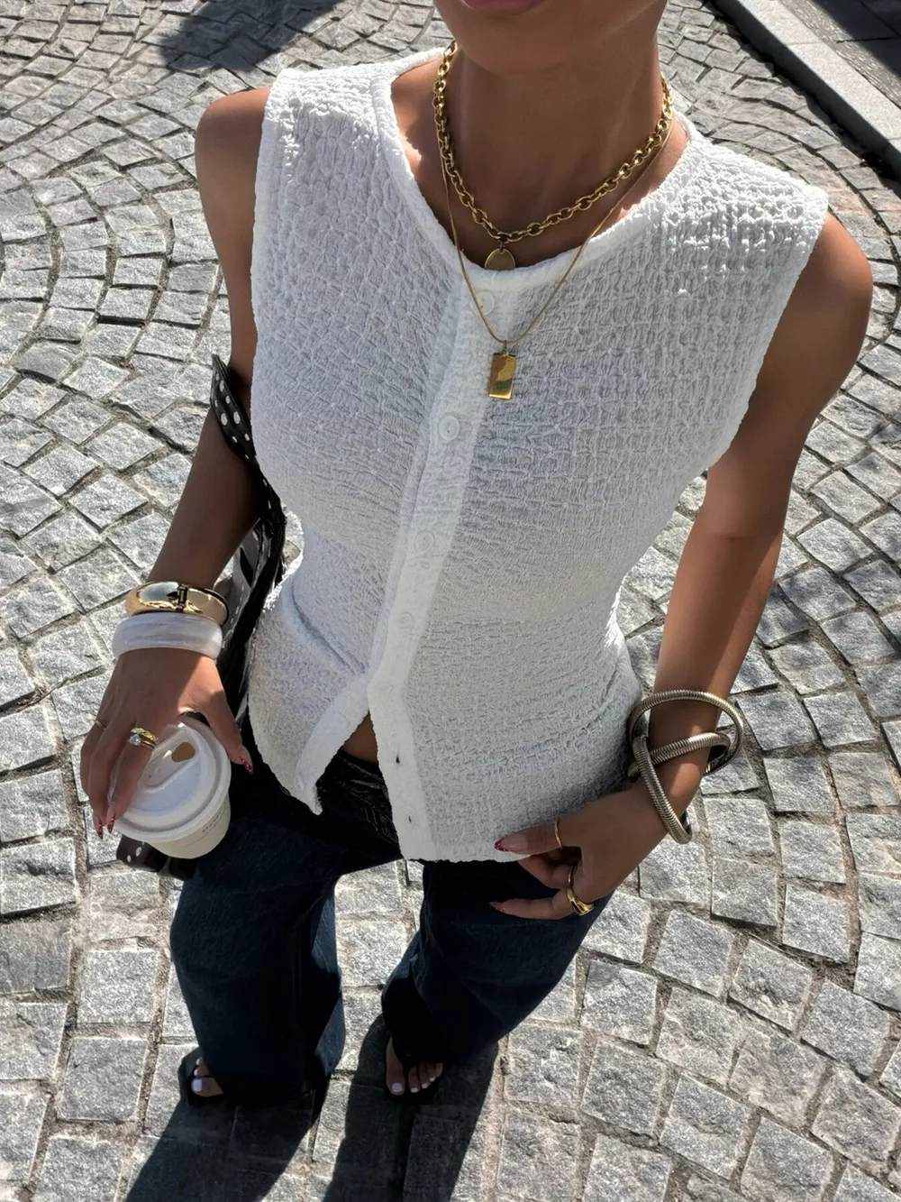 Textured Knit Button-Down Tank, image 2