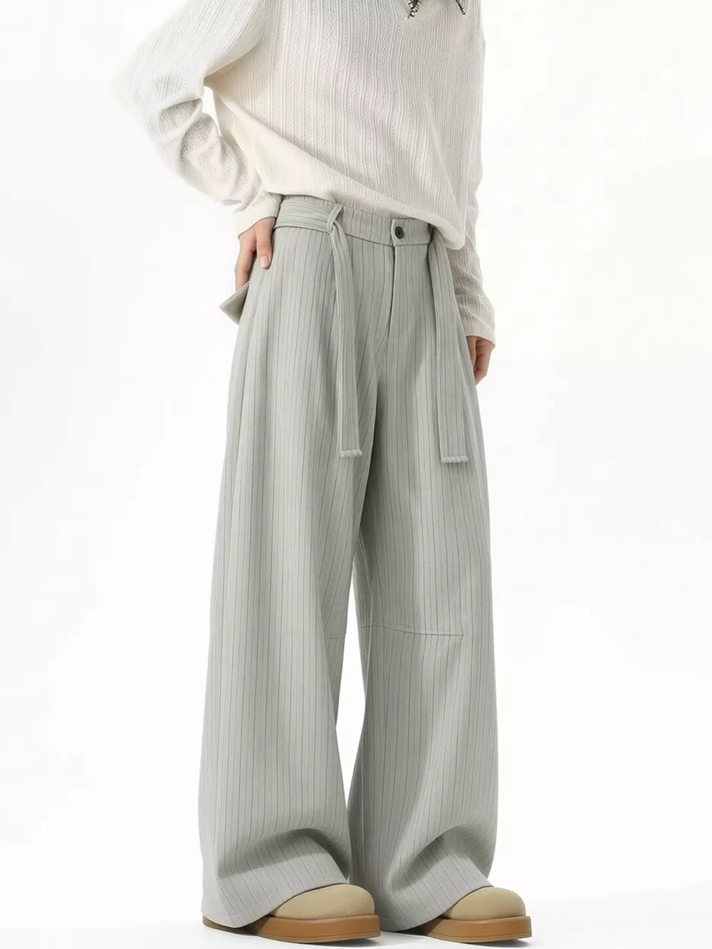 Men's Plus Size High-Waisted Striped Wide-Leg Pants, image 3