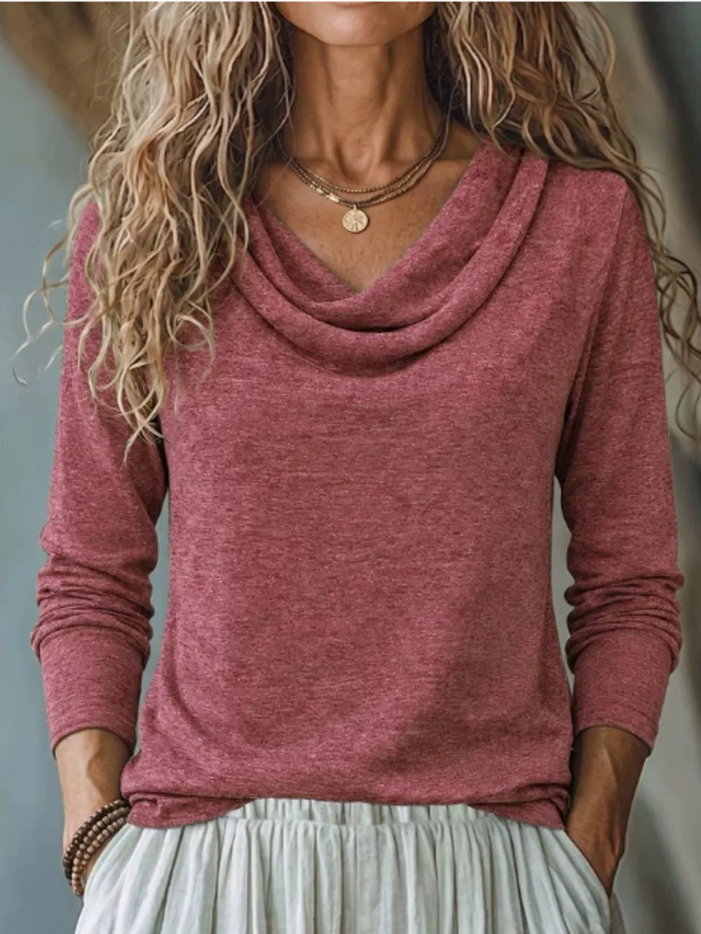 Cowl Neck Long Sleeve T-Shirt