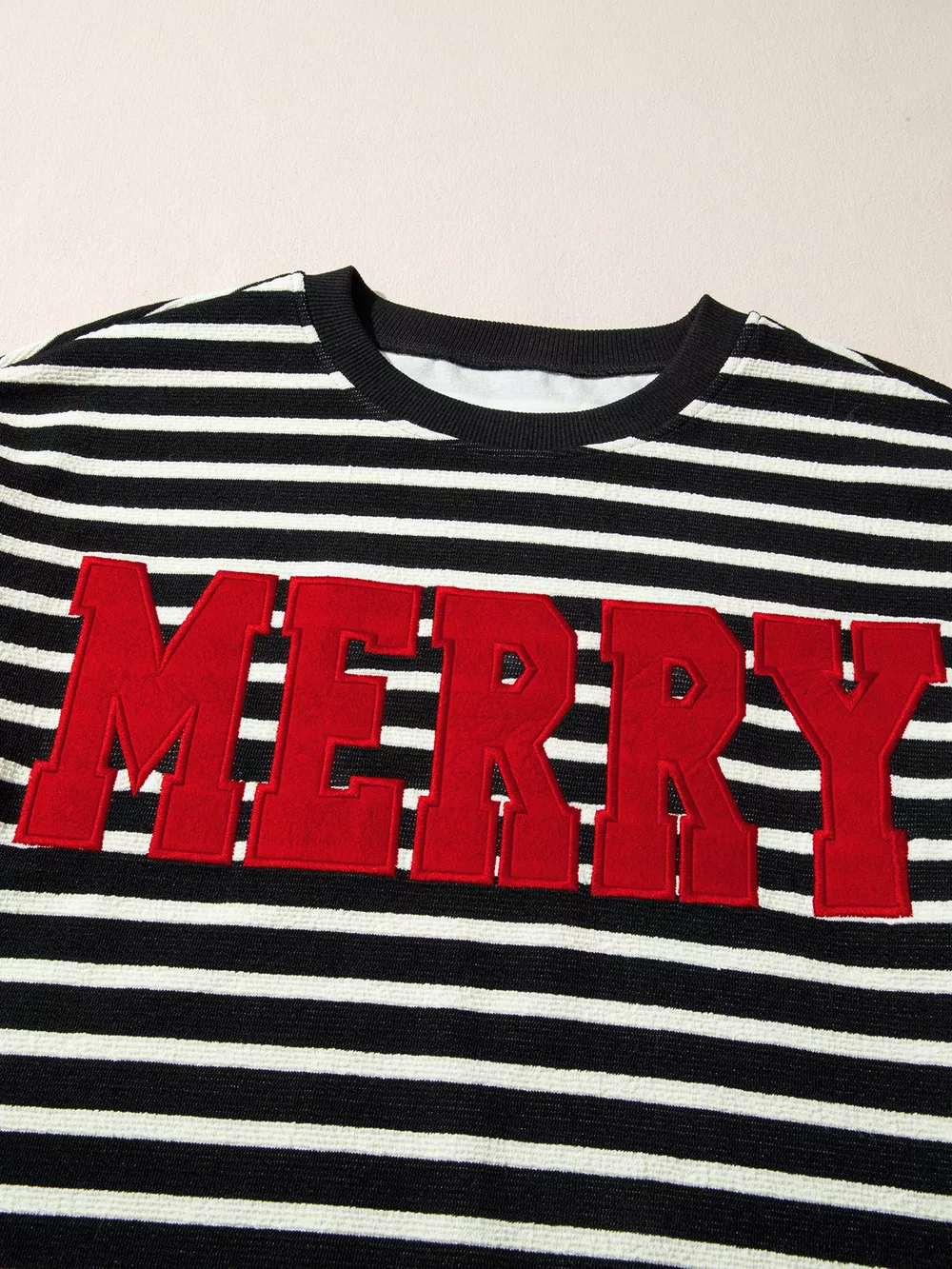Stripe Contrast MERRY Letter Christmas Print Drop Shoulder Sweatshirt, image 2