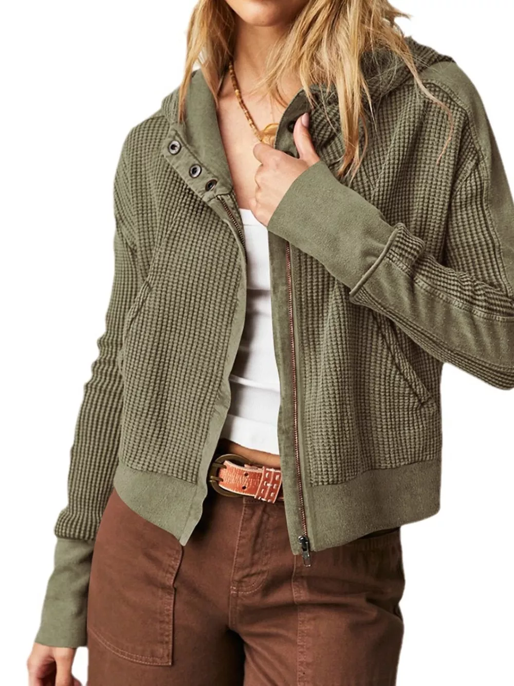 Waffle Knit Zip-Up Jacket, image 11