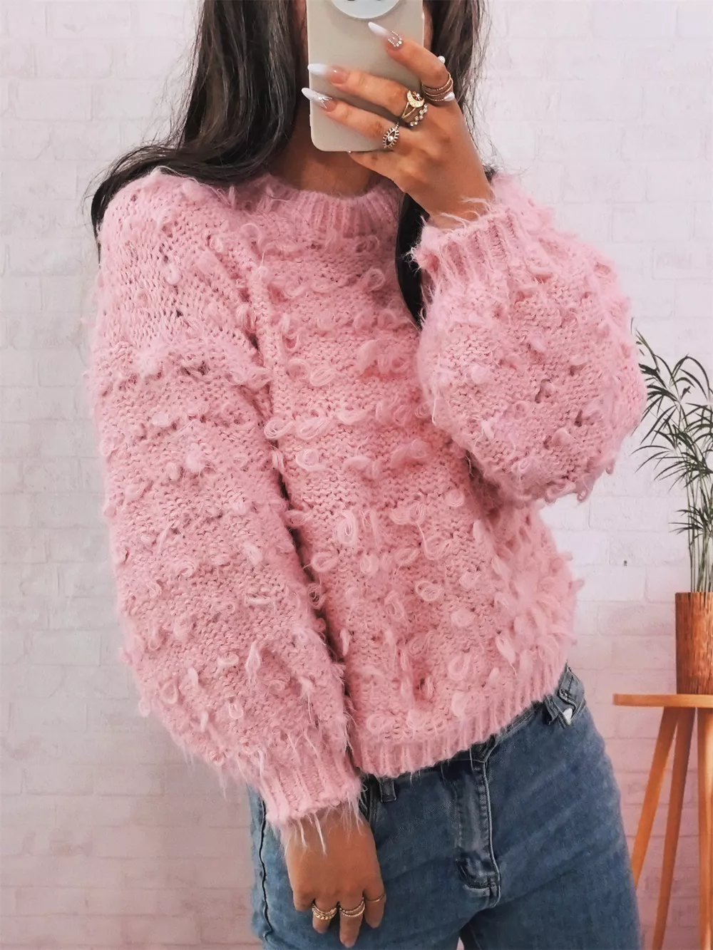 Chunky Round Neck Long Sleeve Sweater, image 15