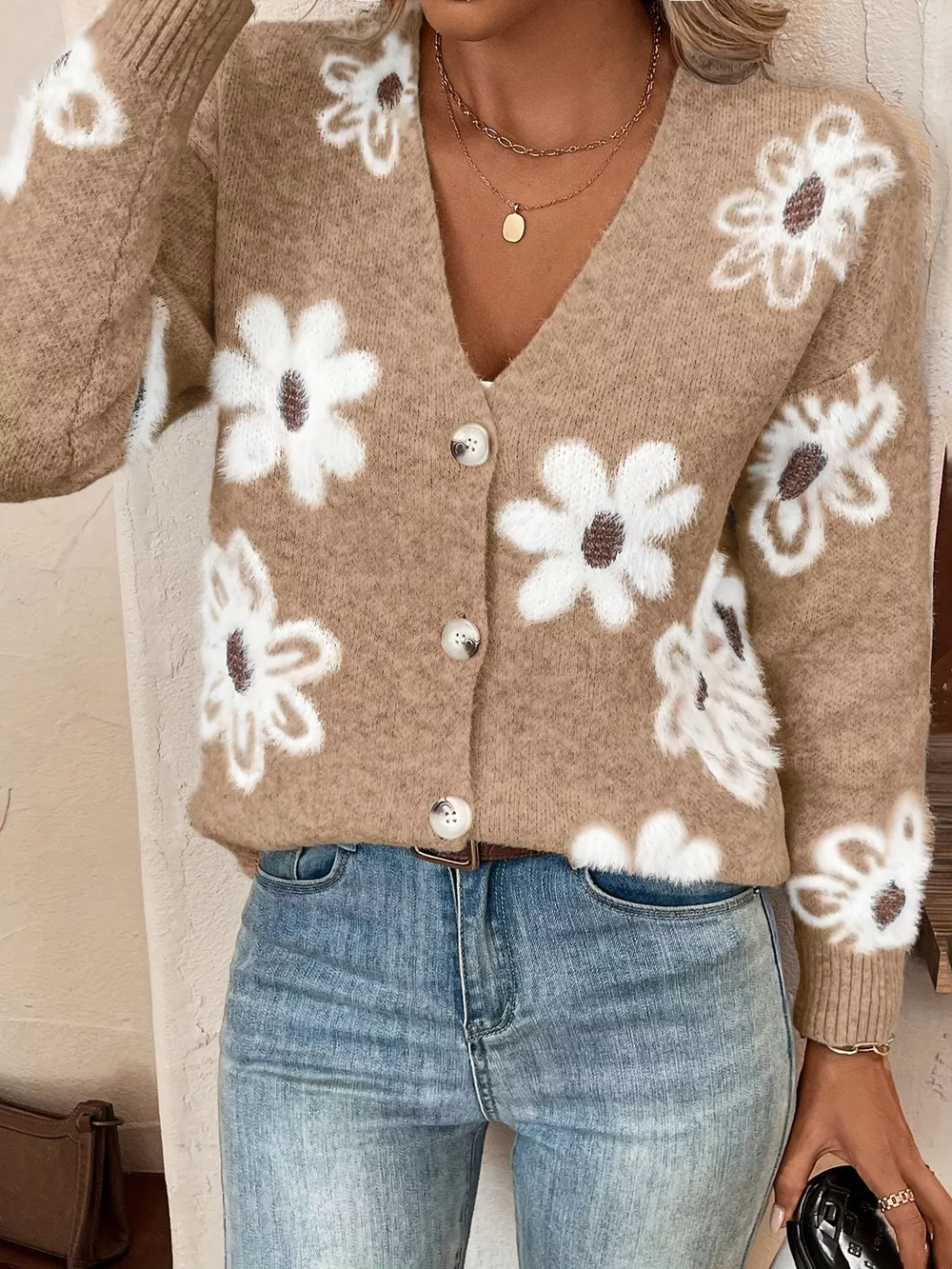 Floral Print Button-Up Knit Cardigan, image 6