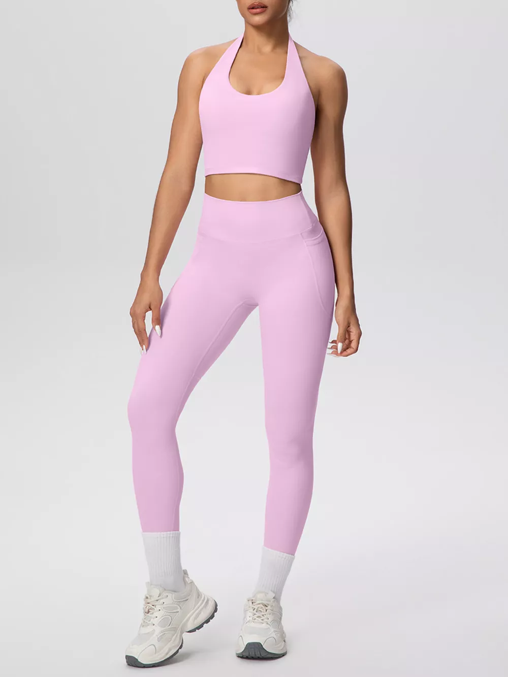Halter Neck Crop Top and High-Waisted Leggings Active Set, image 31