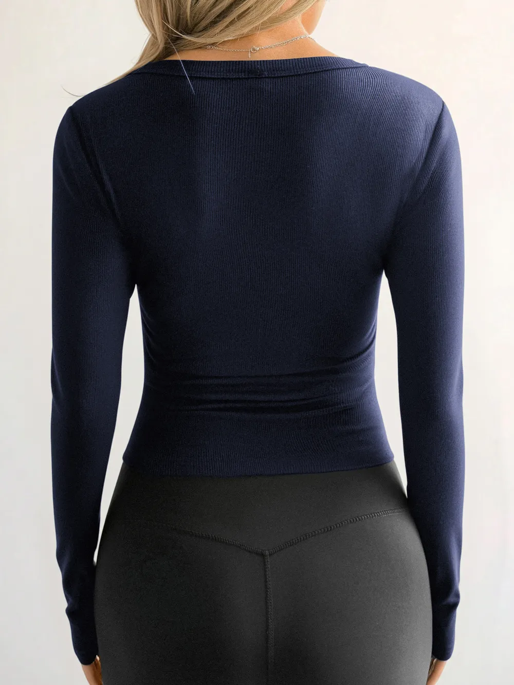 Ribbed V-Neck Long Sleeve T-Shirt, image 9