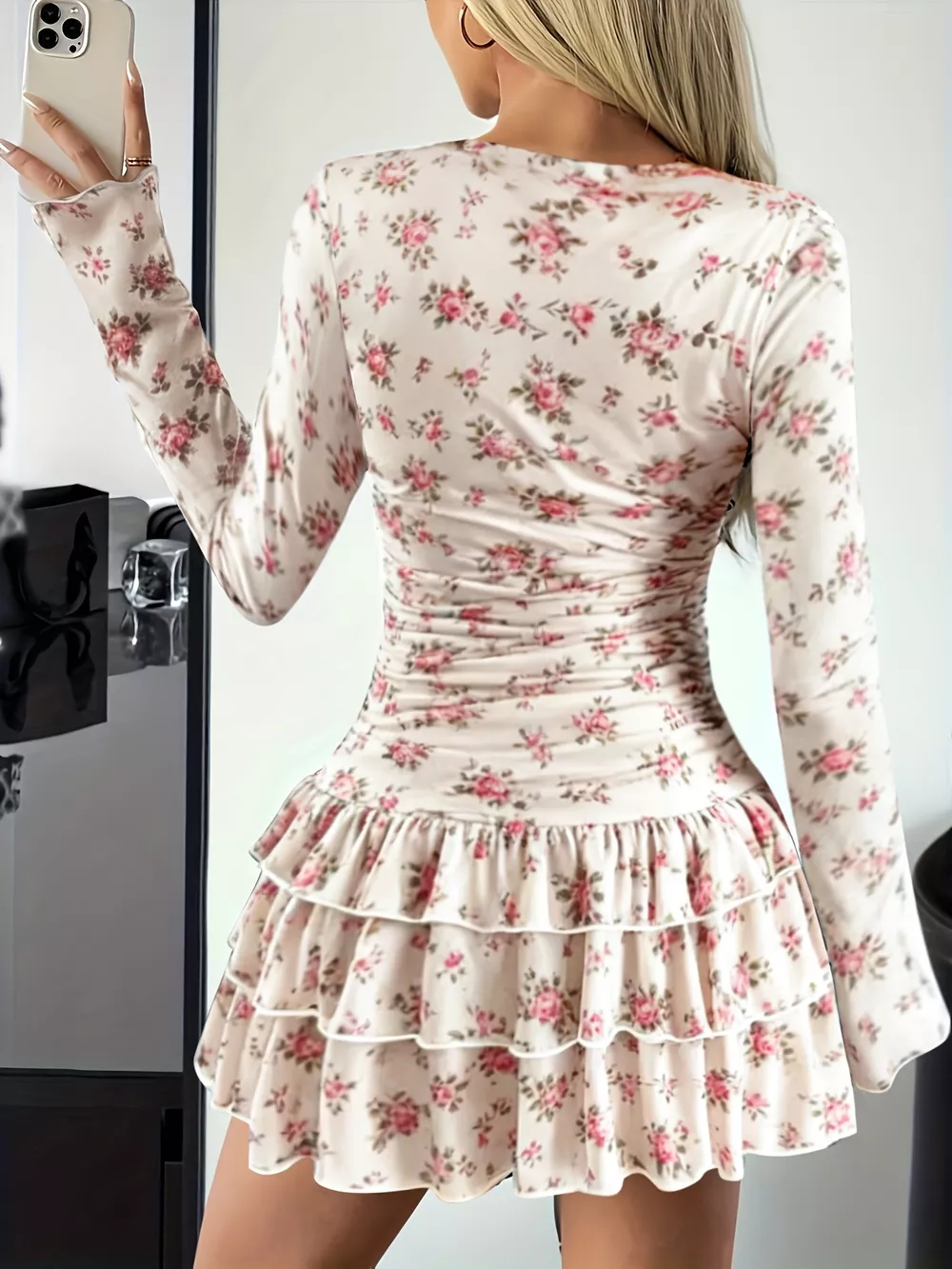 Long Sleeve Ruffled Hem Mini Dress, image 21
