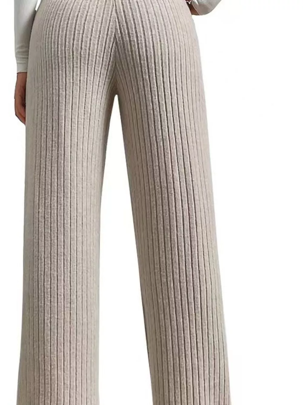 Ribbed Knit Wide-Leg Sweater Pants, image 3