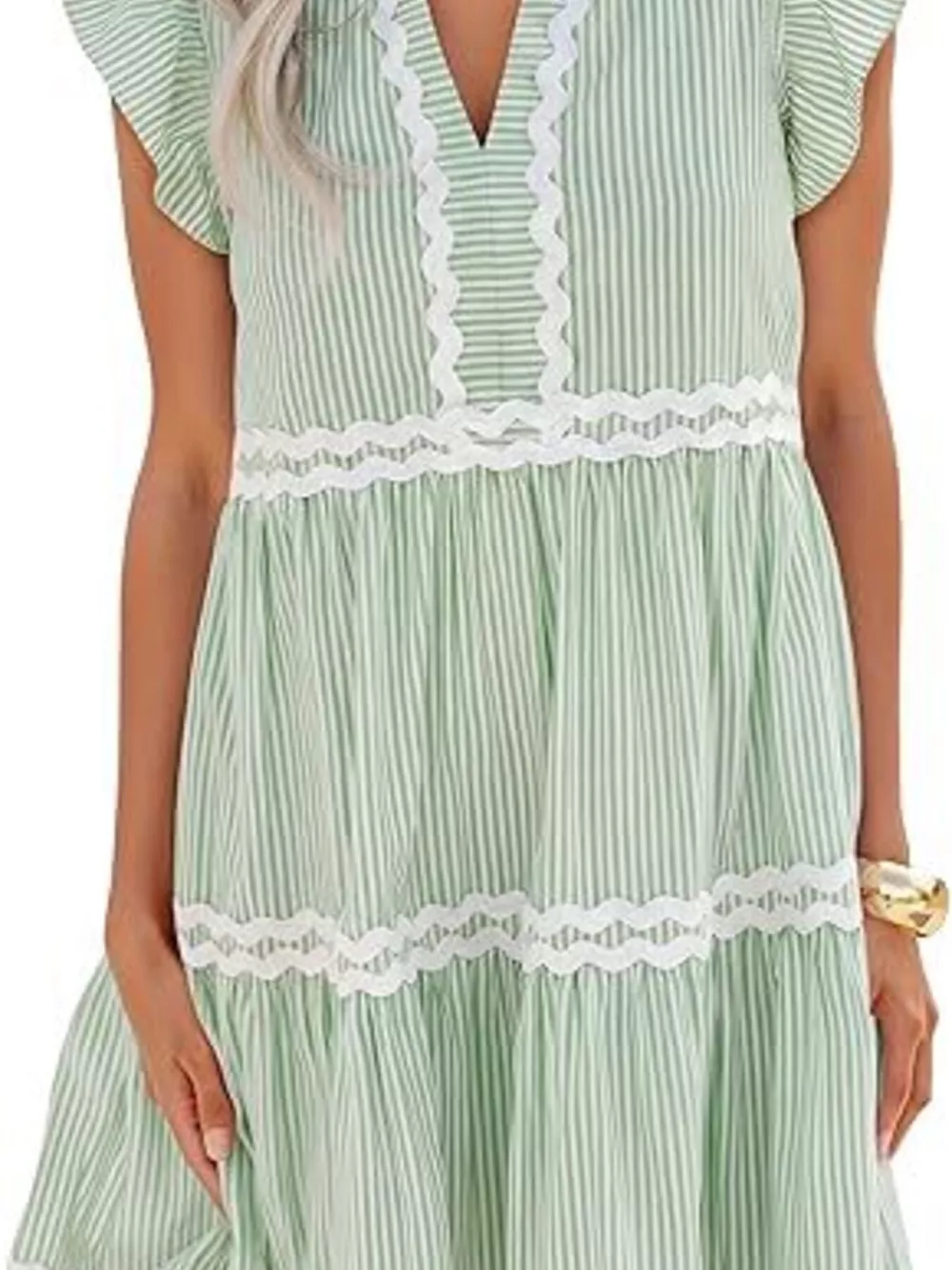 Striped Ruffle Sleeve Tiered Dress, image 10