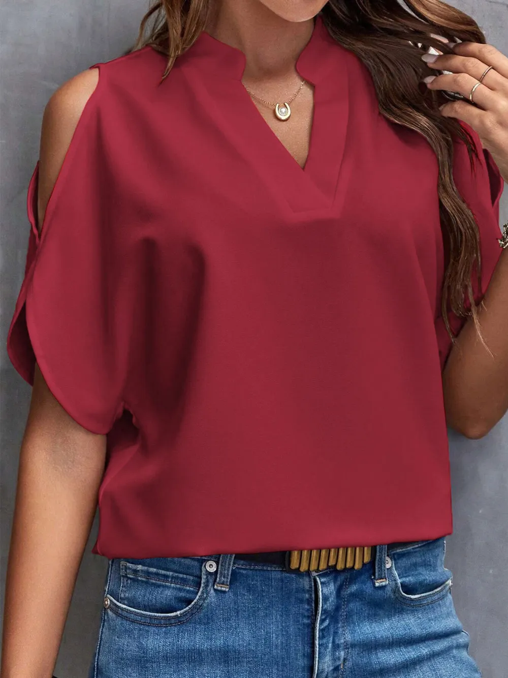 Cold Shoulder Notched Blouse, image 15