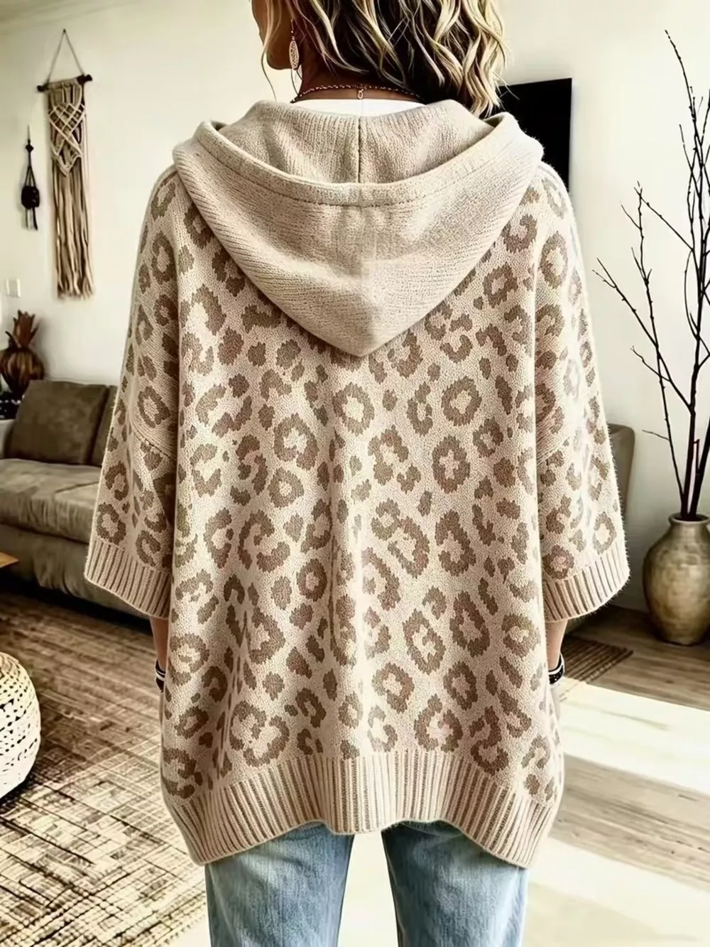 Drawstring Leopard Hooded Sweater, image 12
