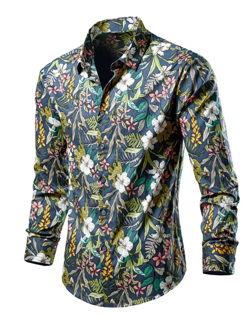 Men's Plus Size Tropical Leaf Print Button-Down Shirt, image 3