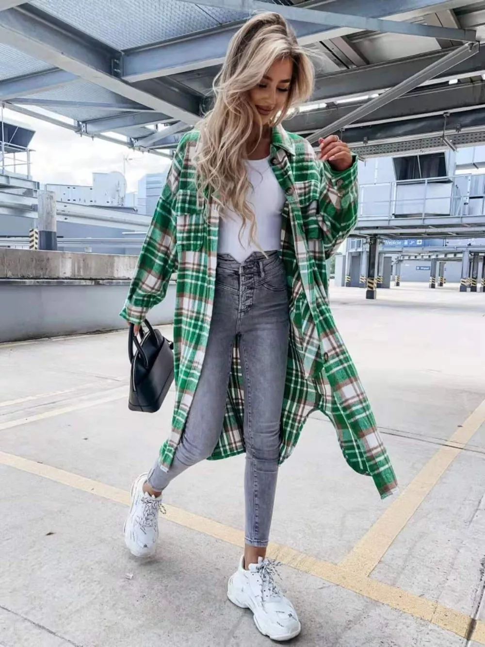 Plaid Button Up Longline Shacket, image 19